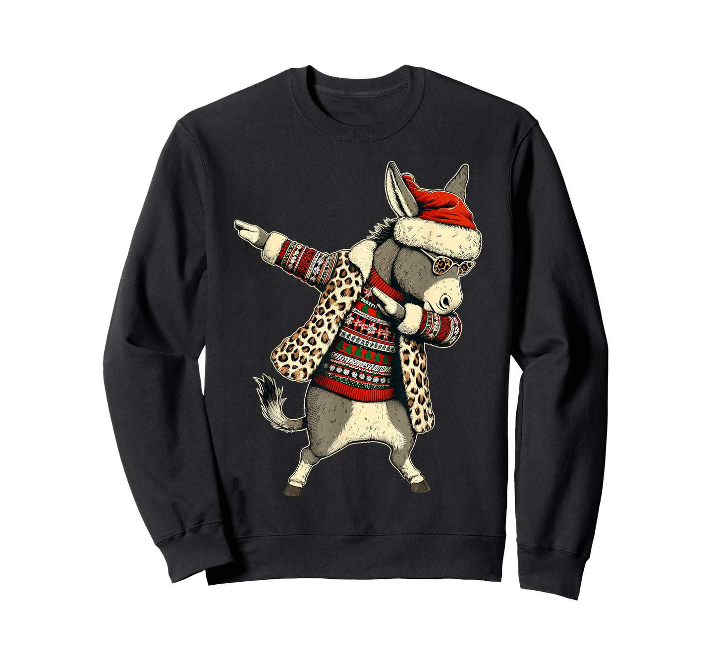 Donkey Leopard Print Dabbing Santa Hat Christmas Pajama Love T-Shirt