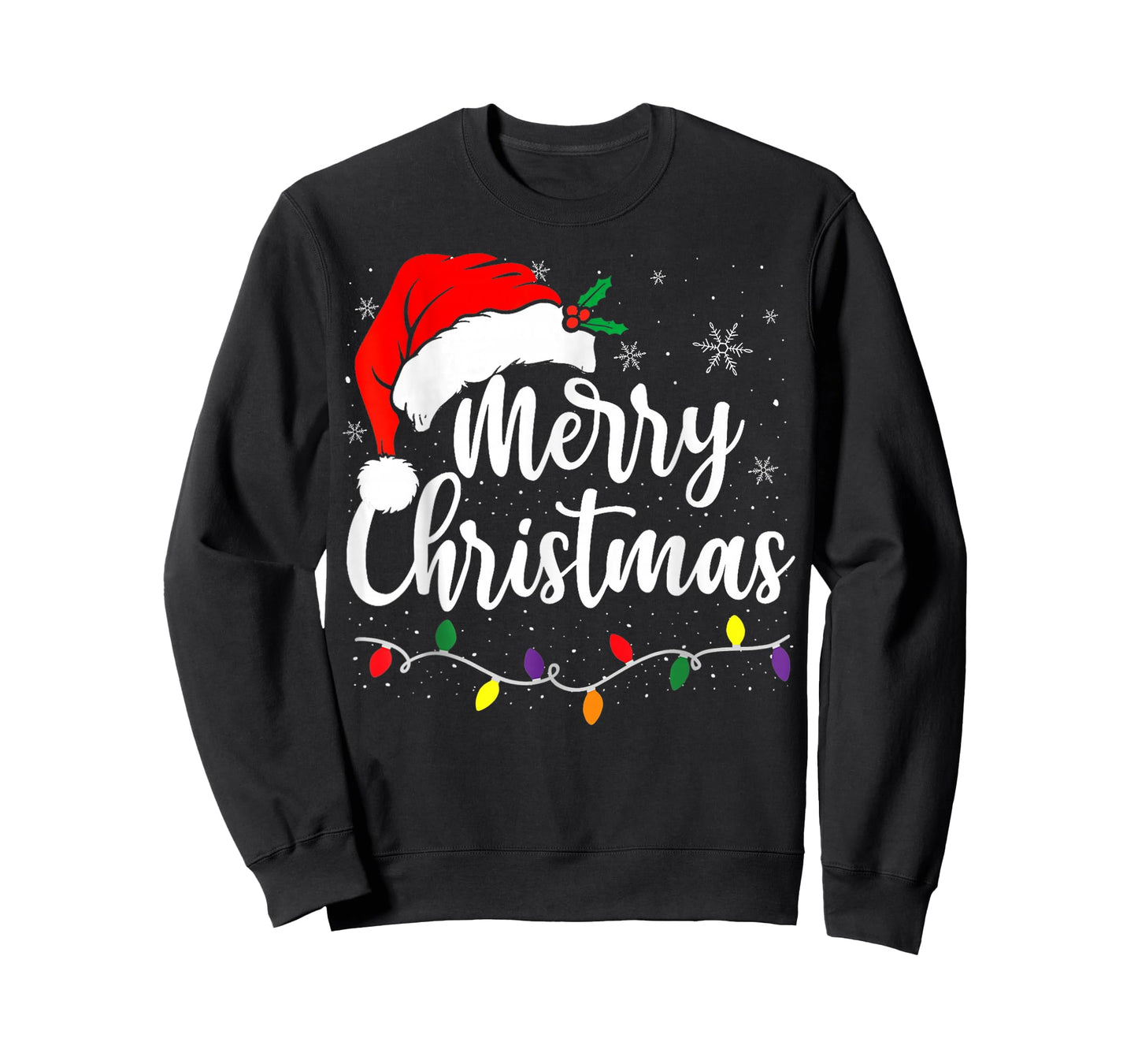 Merry Christmas Lights Red Santa Hat Xmas Family Men Women T-Shirt
