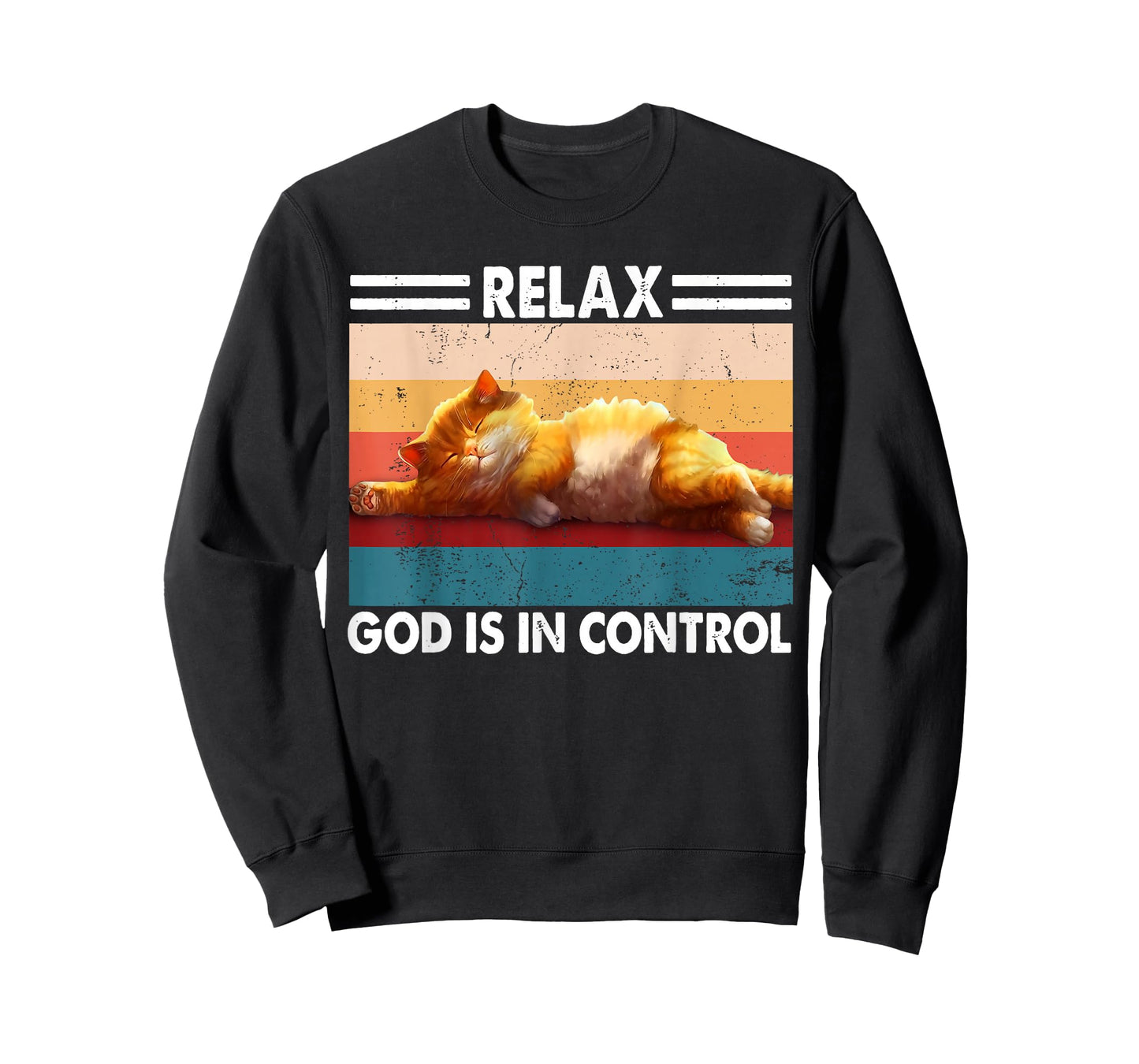 Vintage Relax God Is In Control Funny Cute Cat Sleeping T-Shirt