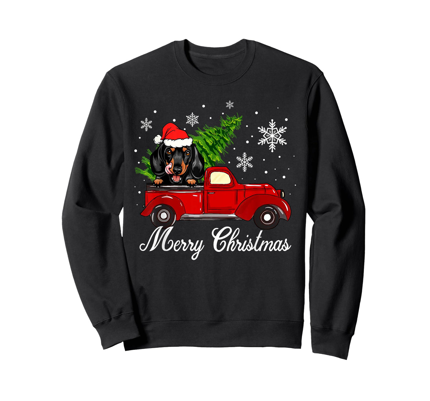 Dachshund Dog Riding Red Truck Christmas Decorations Pajama T-Shirt