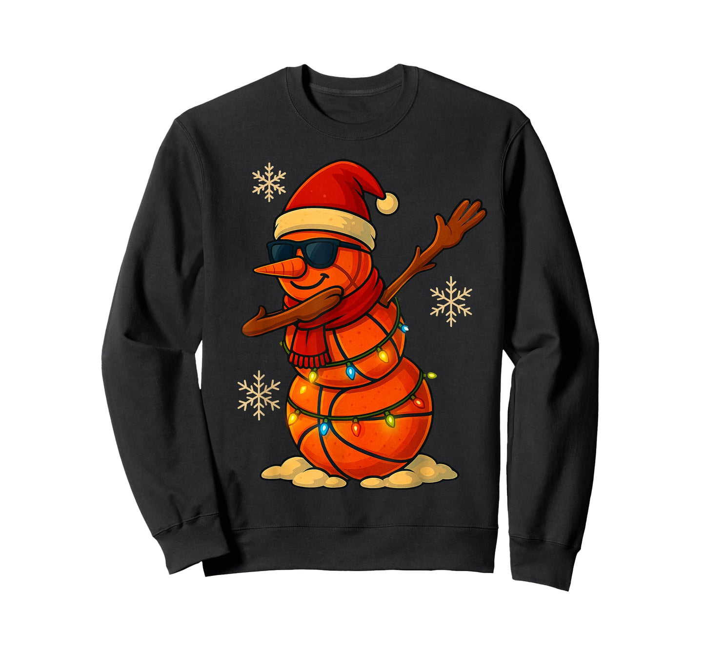 Basketball Snowman Dabbing Christmas Lights Boys Men Kids T-Shirt