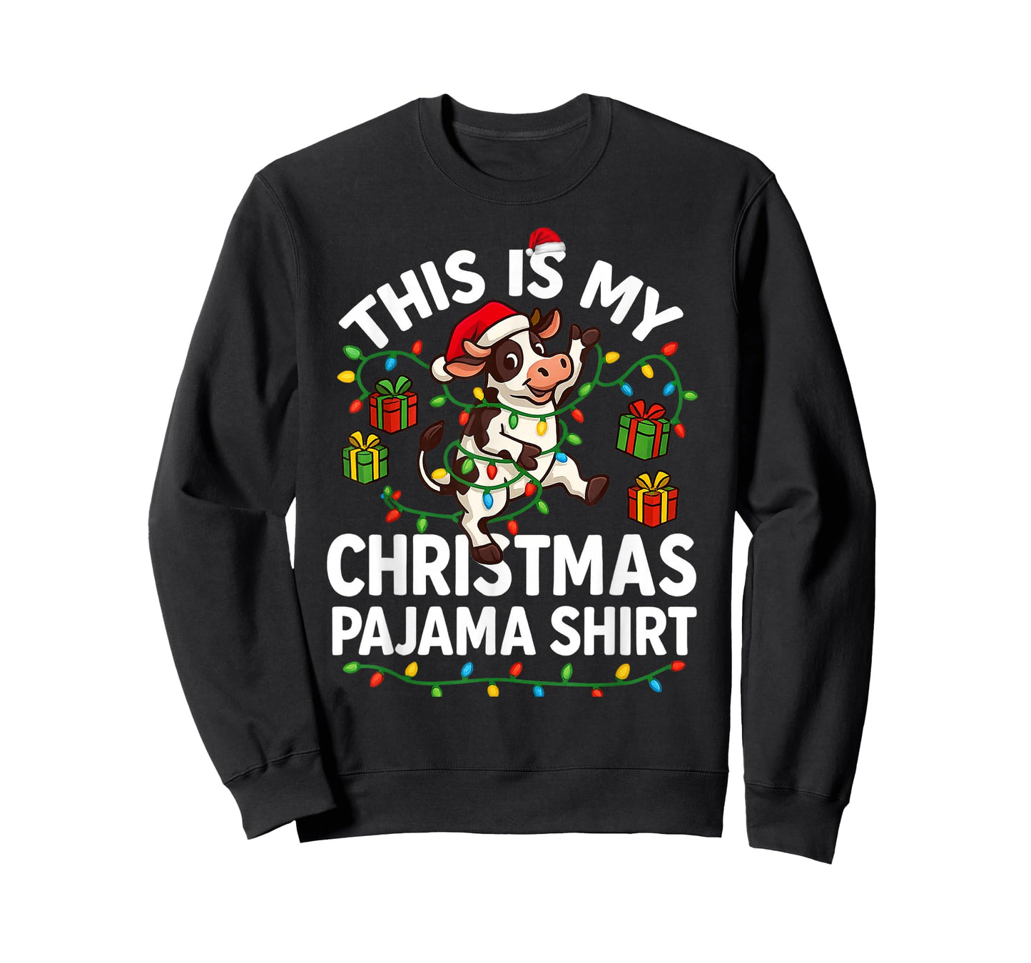 This is My Christmas Pajama Shirt Funny Christmas Cow Lights T-Shirt