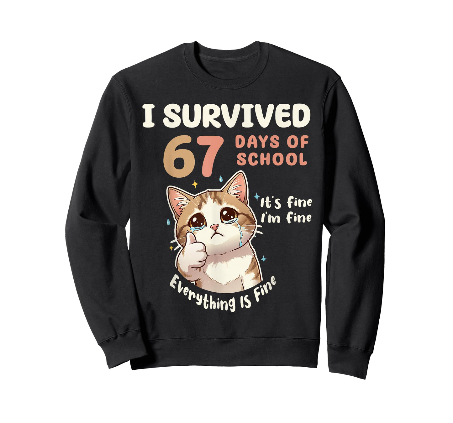 I Survived 67 Days of School Cat It's fine Six Seven Meme T-Shirt