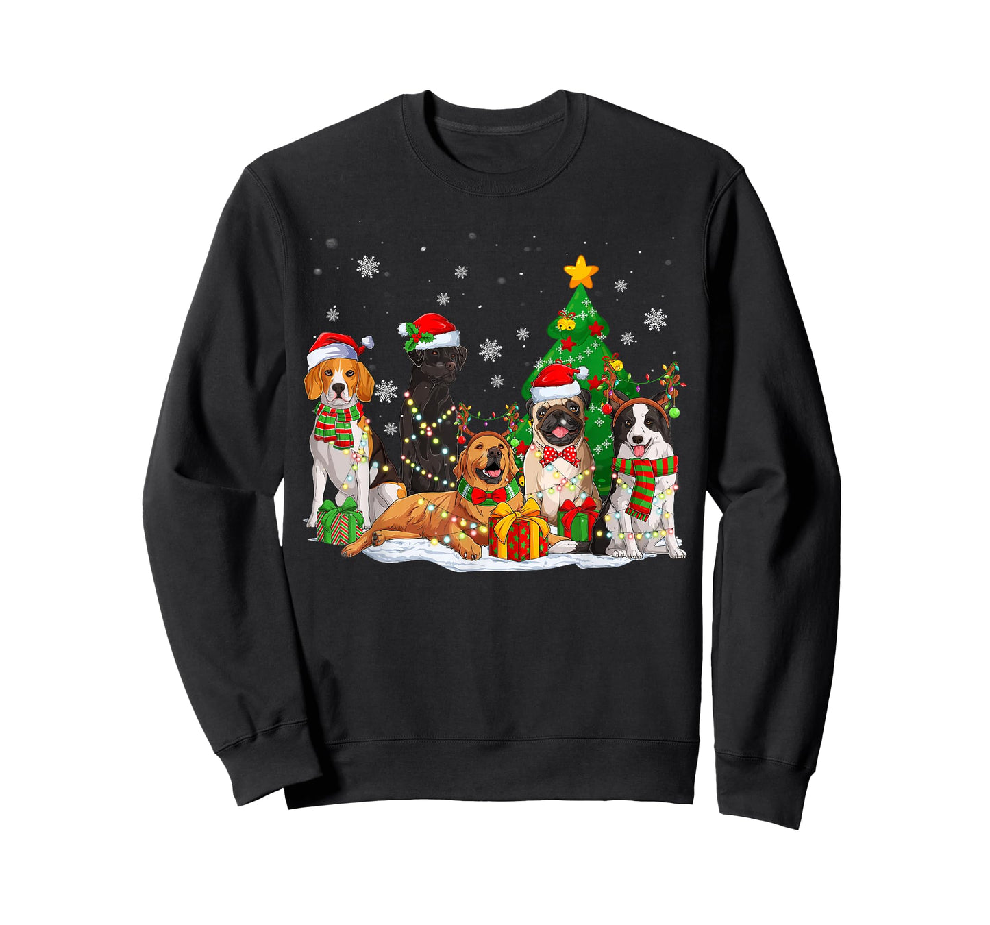Funny Dog Christmas Tree Lights Ugly Xmas Men Women Kids T-Shirt