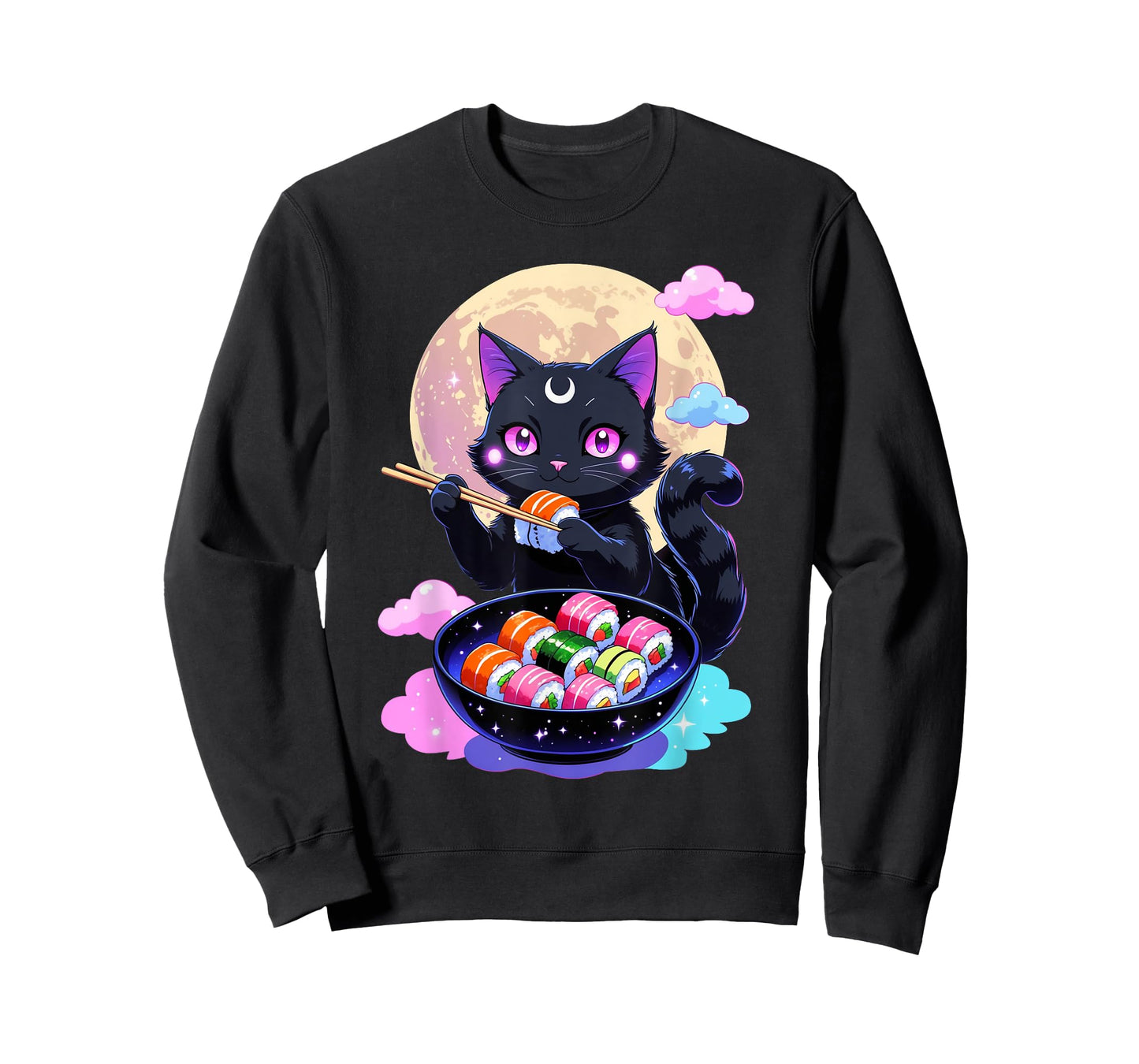 Anime Cat Girls Kawaii Cute Cat Eating Sushi Japanese Cute T-Shirt