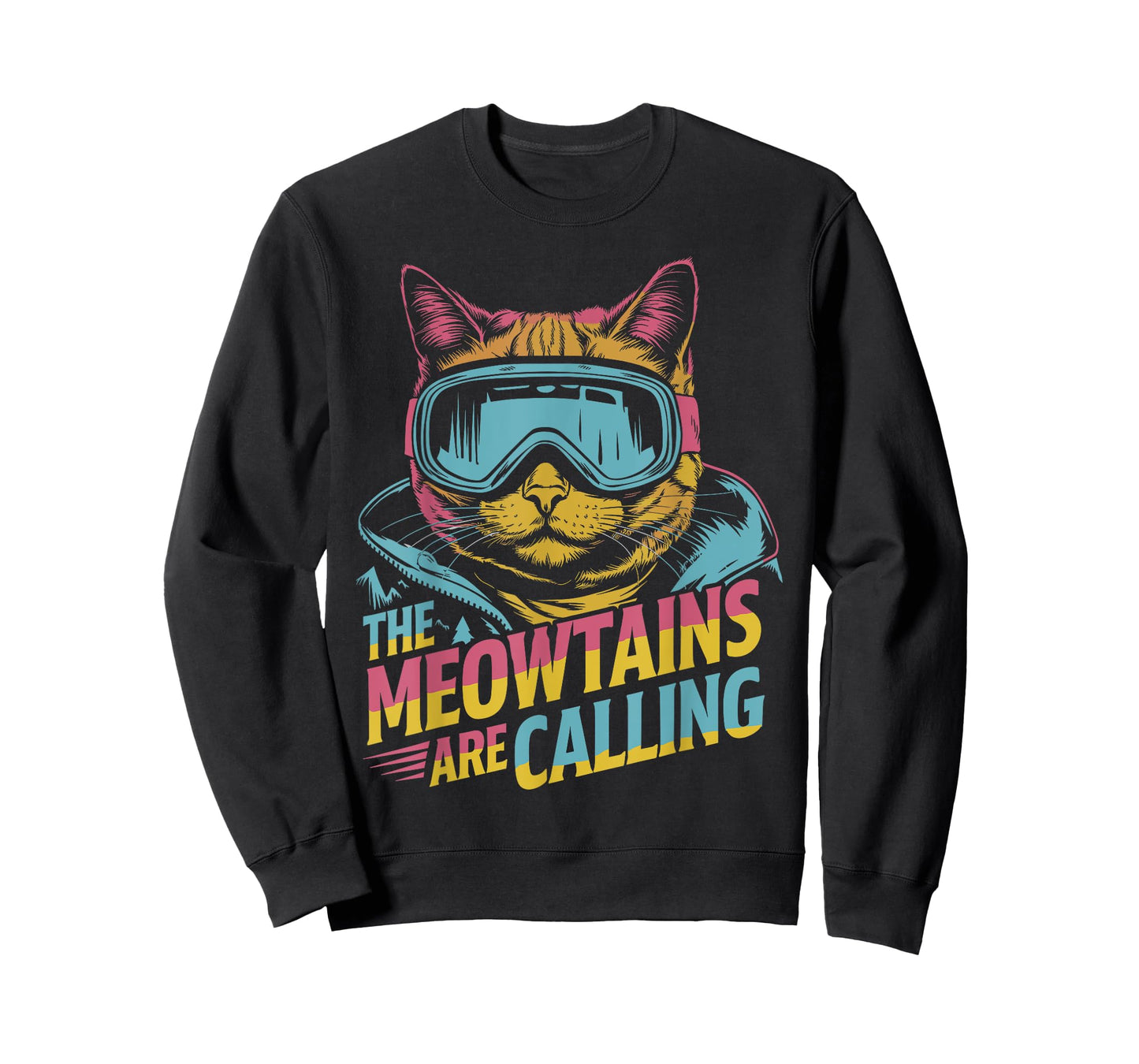 Funny Skiing Cat Gift Snowboarder Accessories Unisex-Adults, Unisex-Kids Black Small The Meowtains Are Calling Cat Goggle Design Ski Snowboard T-Shirt