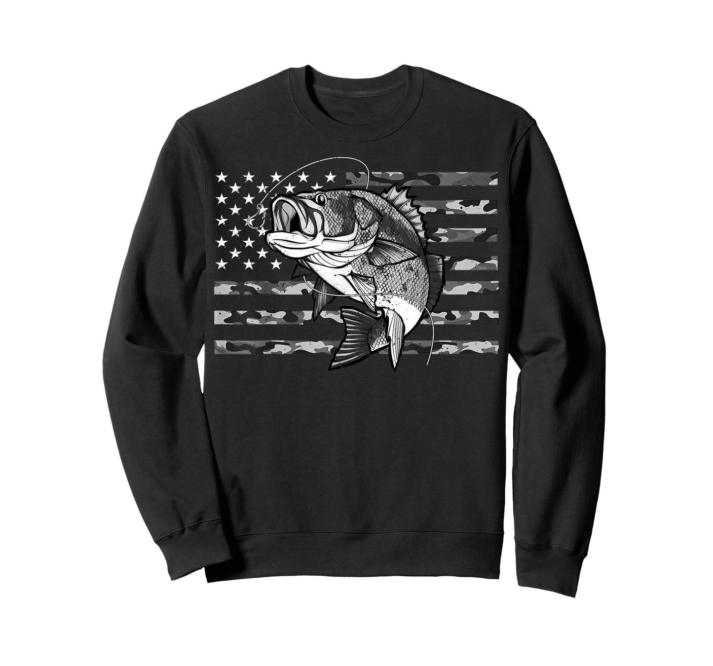 Fishing Camouflage US Camo American Flag Bass Fish Fisherman T-Shirt