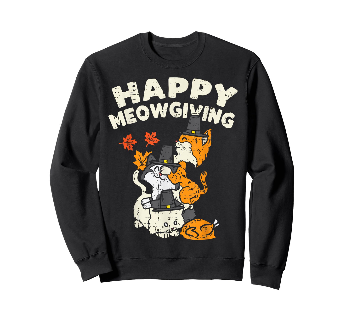 Happy Meowgiving Cats Leaves Turkey Thanksgiving Fall Autumn T-Shirt