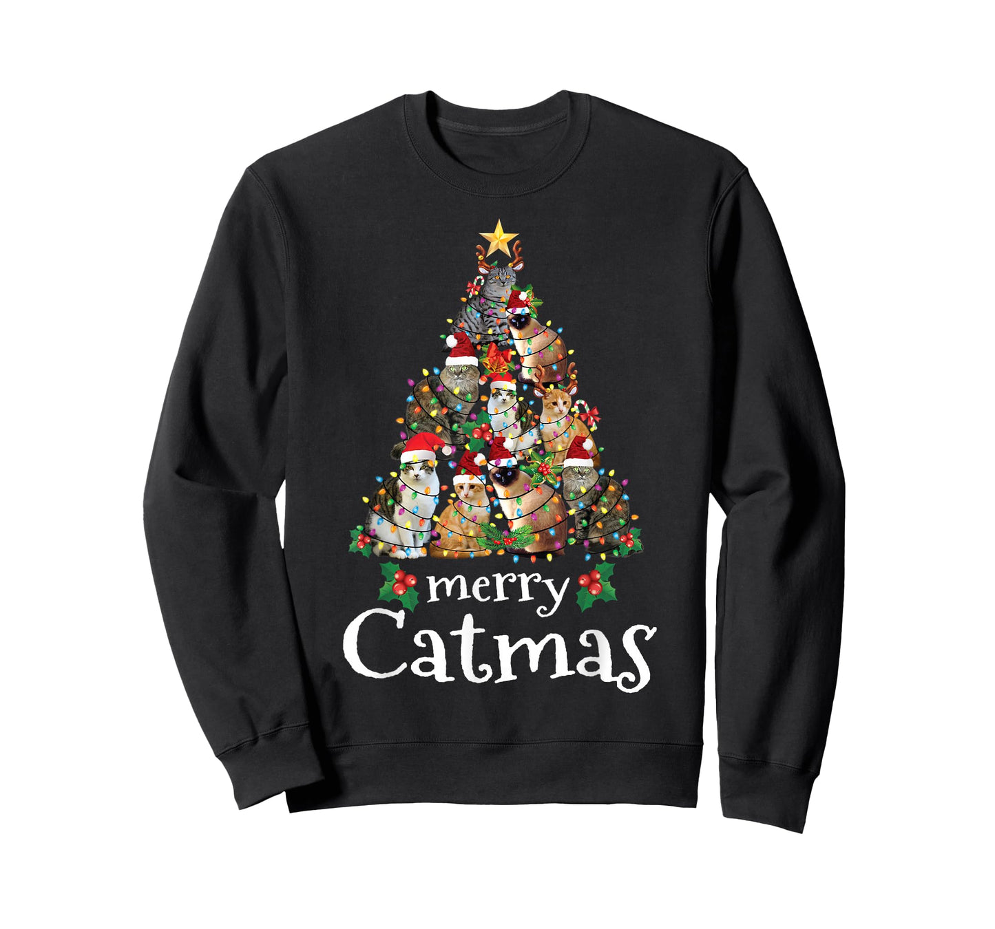 Merry Catmas Funny Cat Mom Cat Dad Christmas Cat T-Shirt