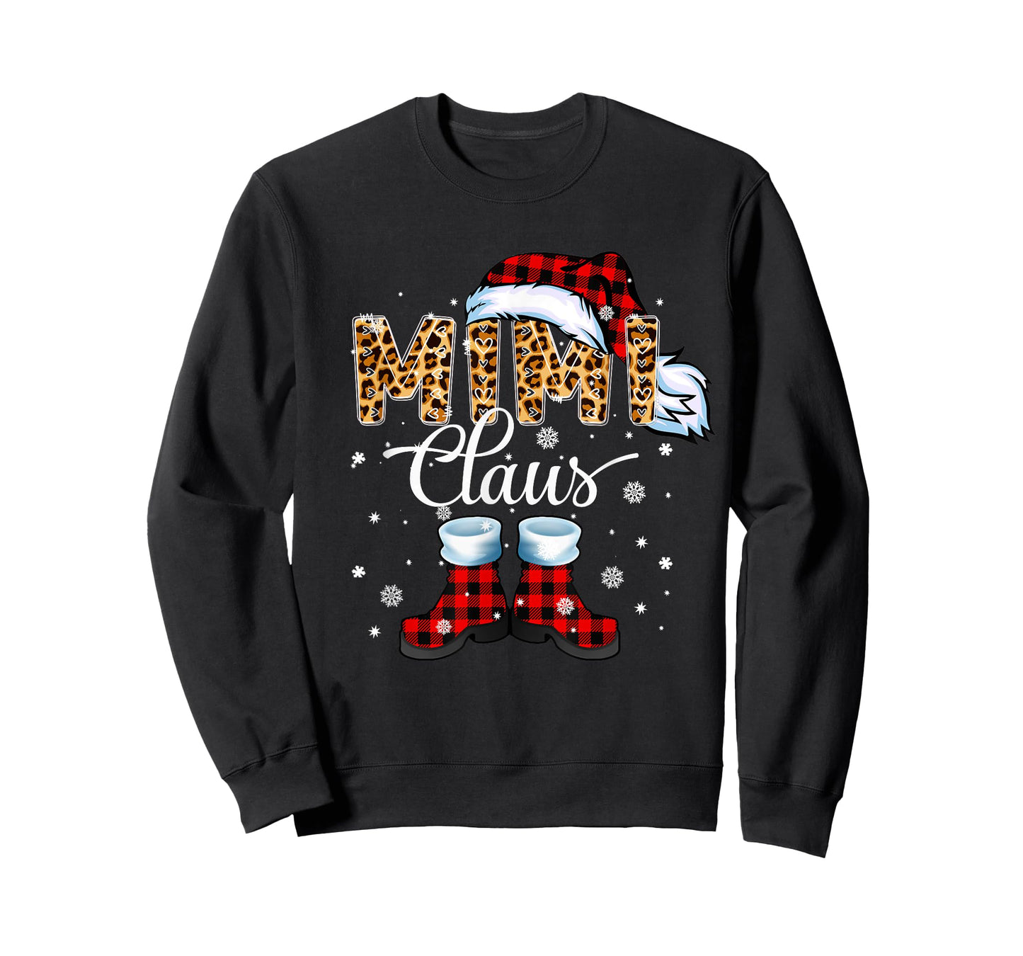 Christmas Mimi Claus Leopard Buffalo Plaid Pajama Xmas T-Shirt