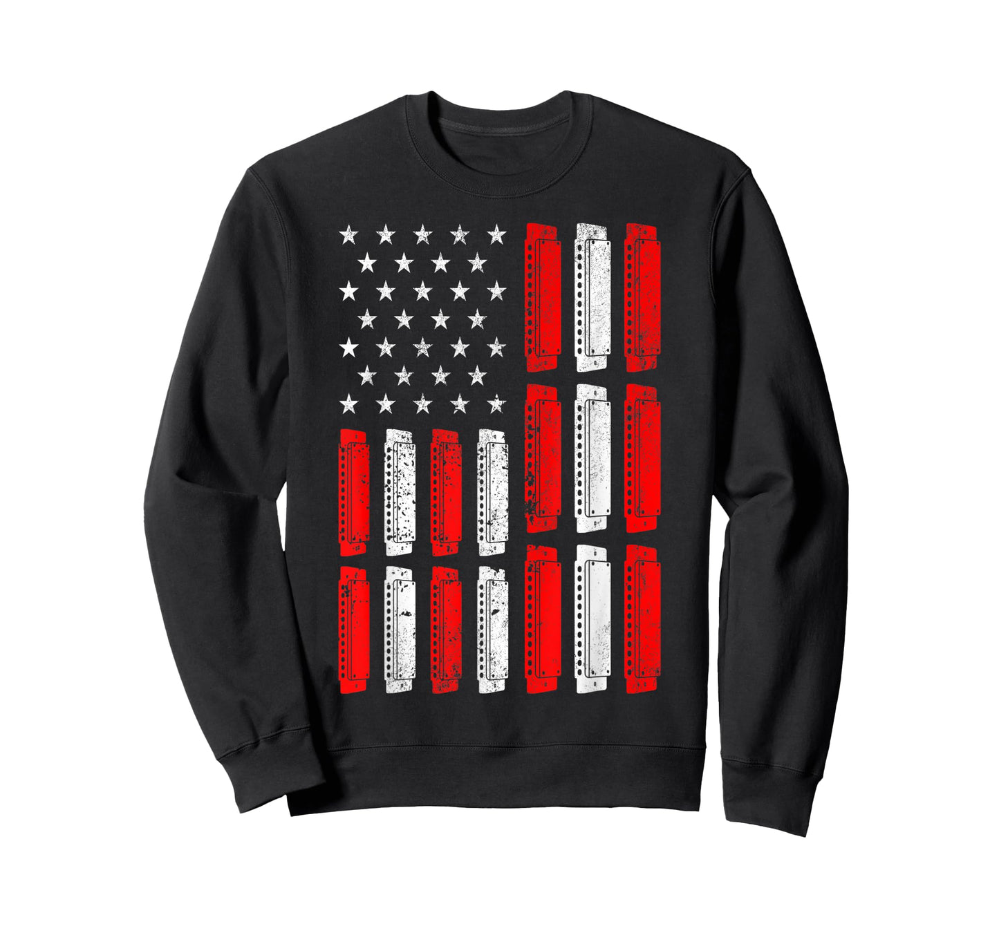 Harmonica Player Mouth Organ Musician Music American Flag T-Shirt for Women Kids Men