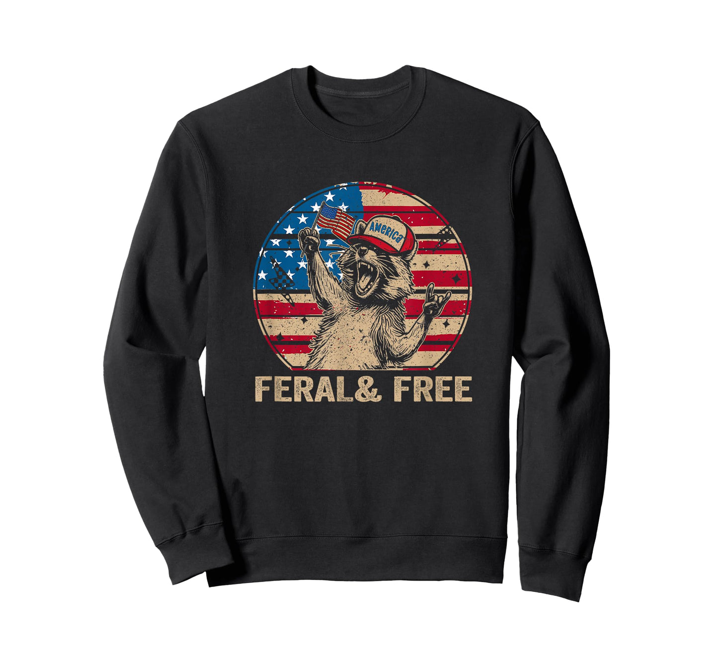 Feral & Free Funny Patriotic Racoon Feral and Free 4th July T-Shirt