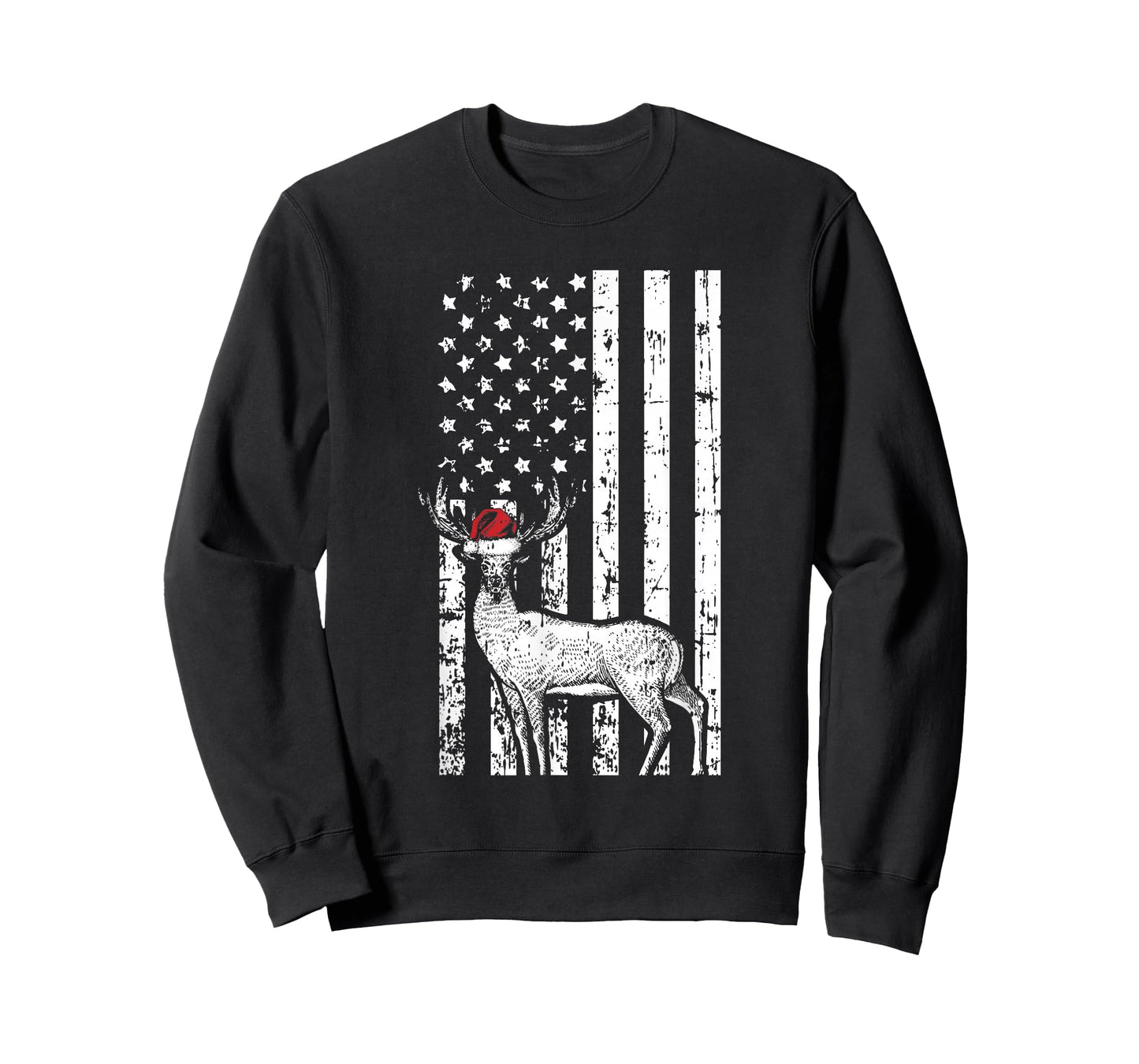 Deer Hunting Elk Santa Hat American Flag Christmas Gifts T-Shirt for Women Kids Men