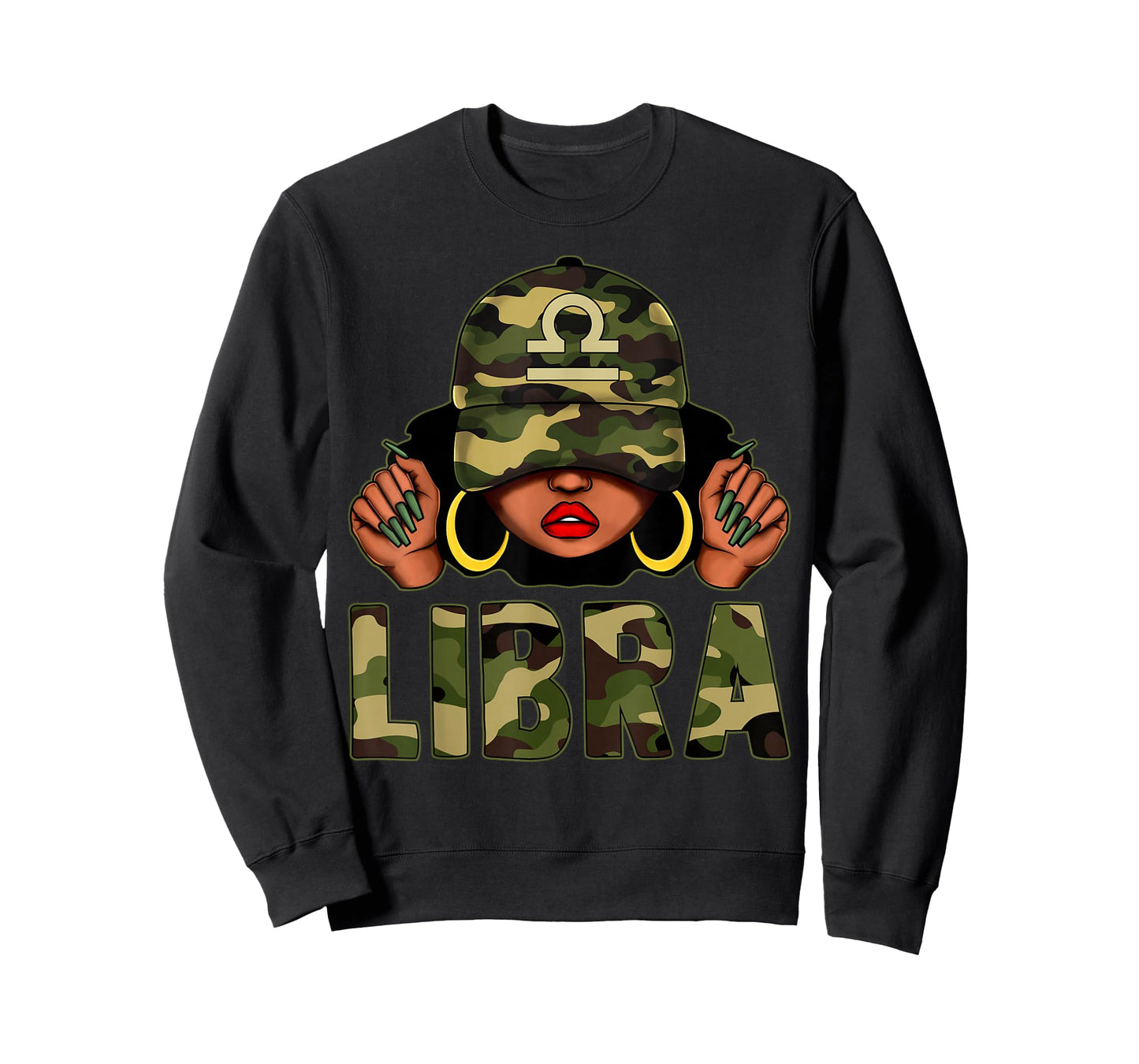 Libra Queen Black Woman With Cap Camo Afro Girl Zodiac T-Shirt