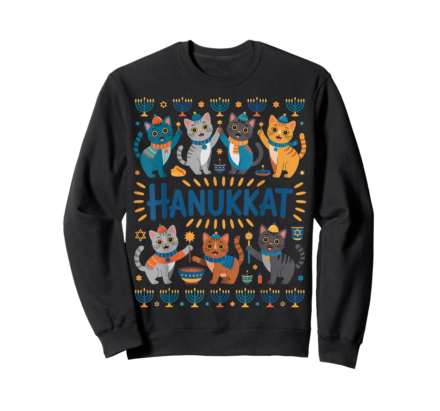 Hanukkah Cat Menorah Cute Jewish Holiday Cats Ugly Funny T-Shirt