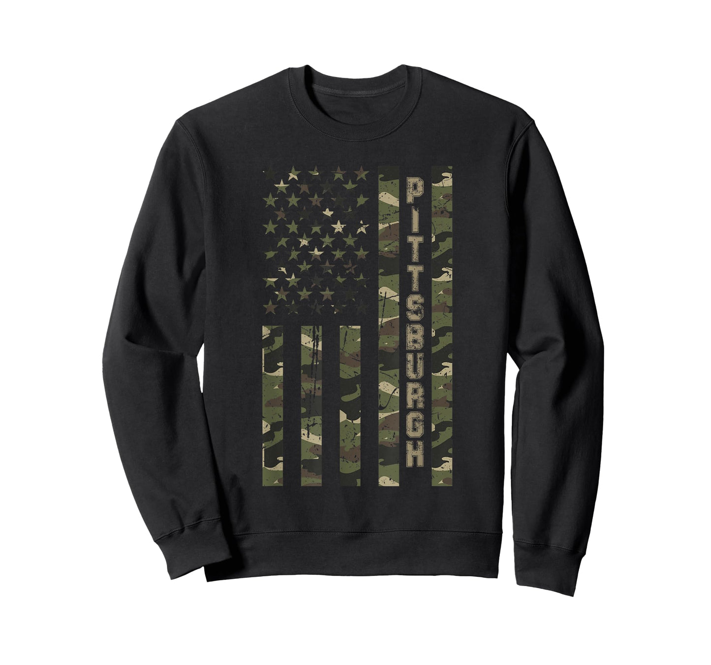 Pittsburgh United States Distressed Camo w US Flag T-Shirt
