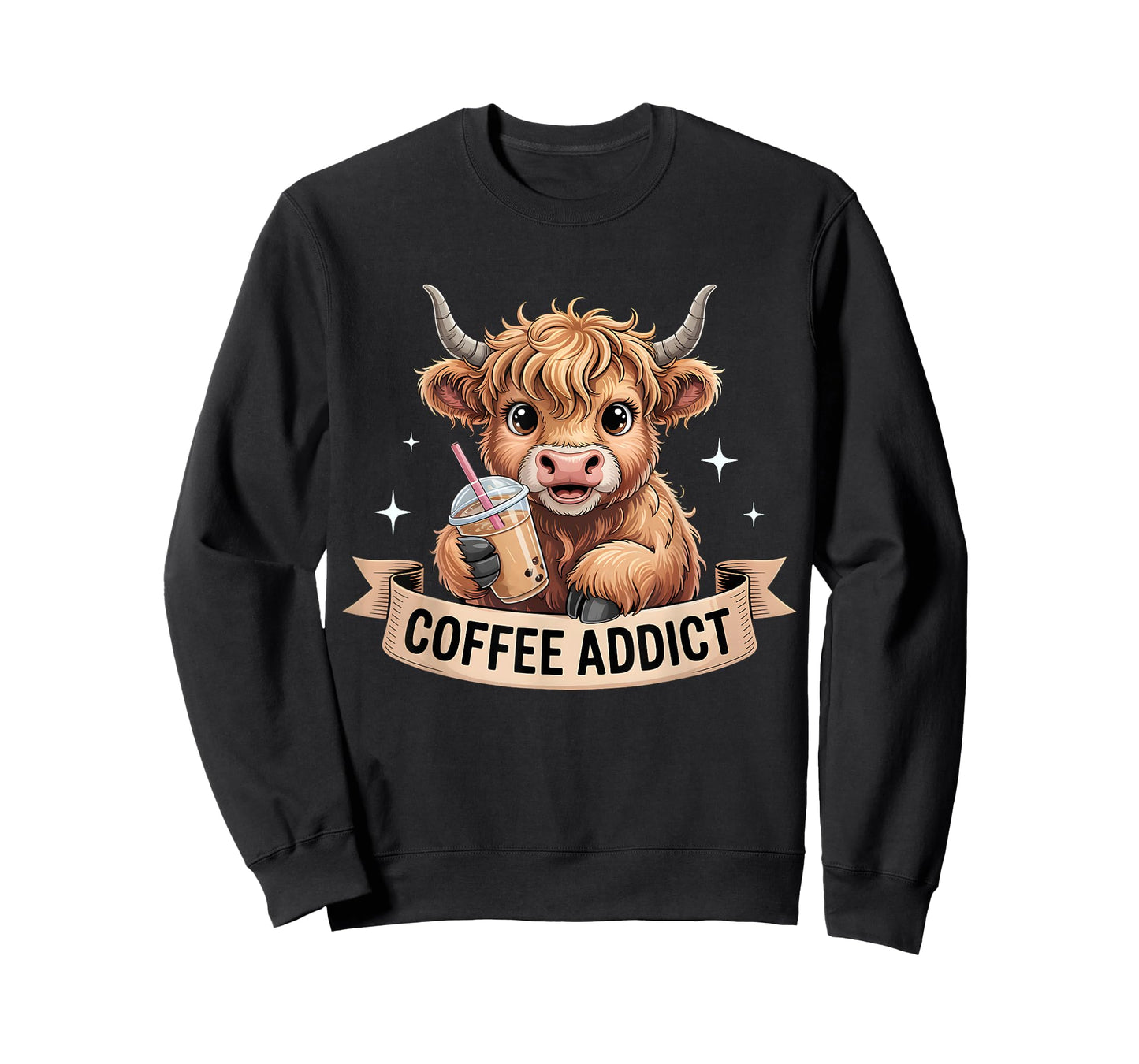 Cute Highland Cow Coffee Addict Funny Drink Coffee Cowgirl T-Shirt