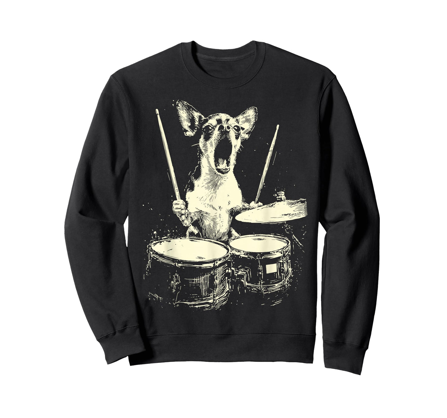 Cute Chihuahua Playing Drums Funny Music Dog Drummer Graphic T-Shirt