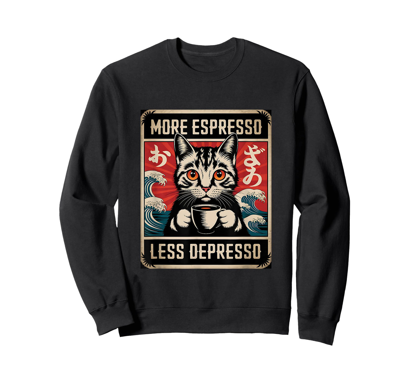 More Espresso Less Depresso Japanese Funny Cat T-Shirt for Men Women