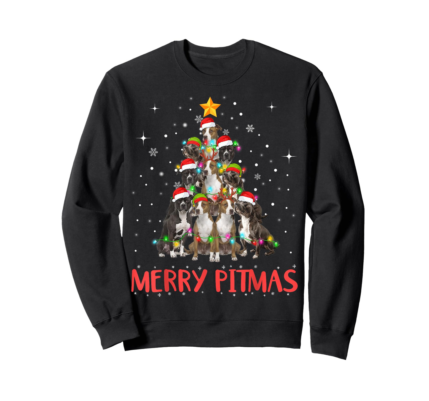 Merry Pitmas Pitbull Dog Ugly Christmas Sweater Tree Dogs T-Shirt