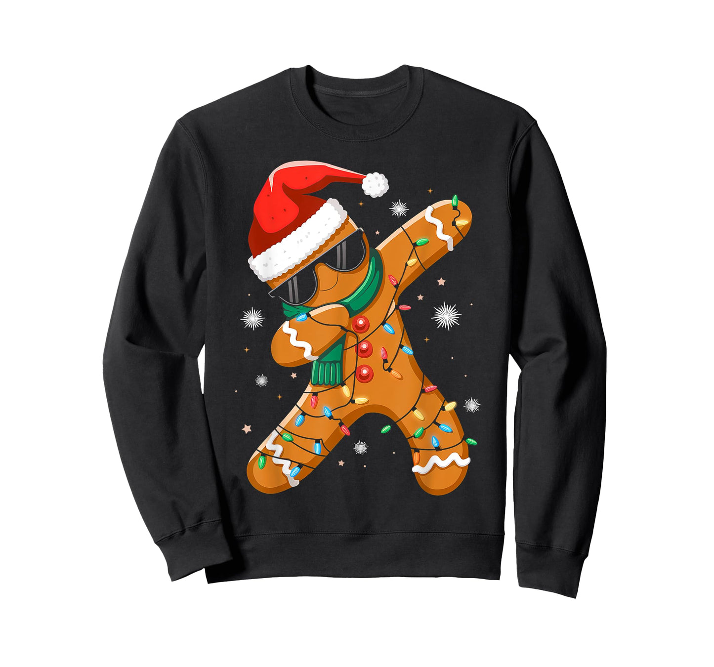 Dabbing Gingerbread Xmas Lights Boys Girls Kids Christmas T-Shirt