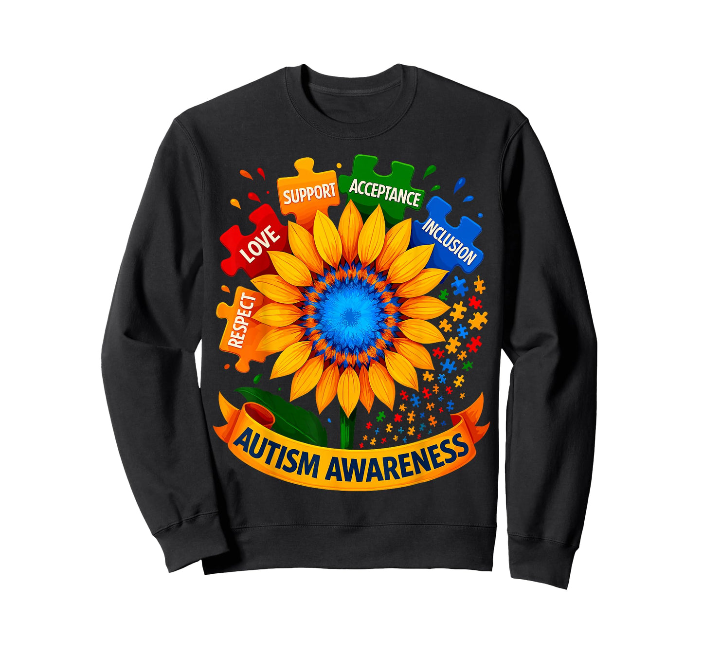 Autism Awareness Sunflower Respect Love Support Blue Autism T-Shirt