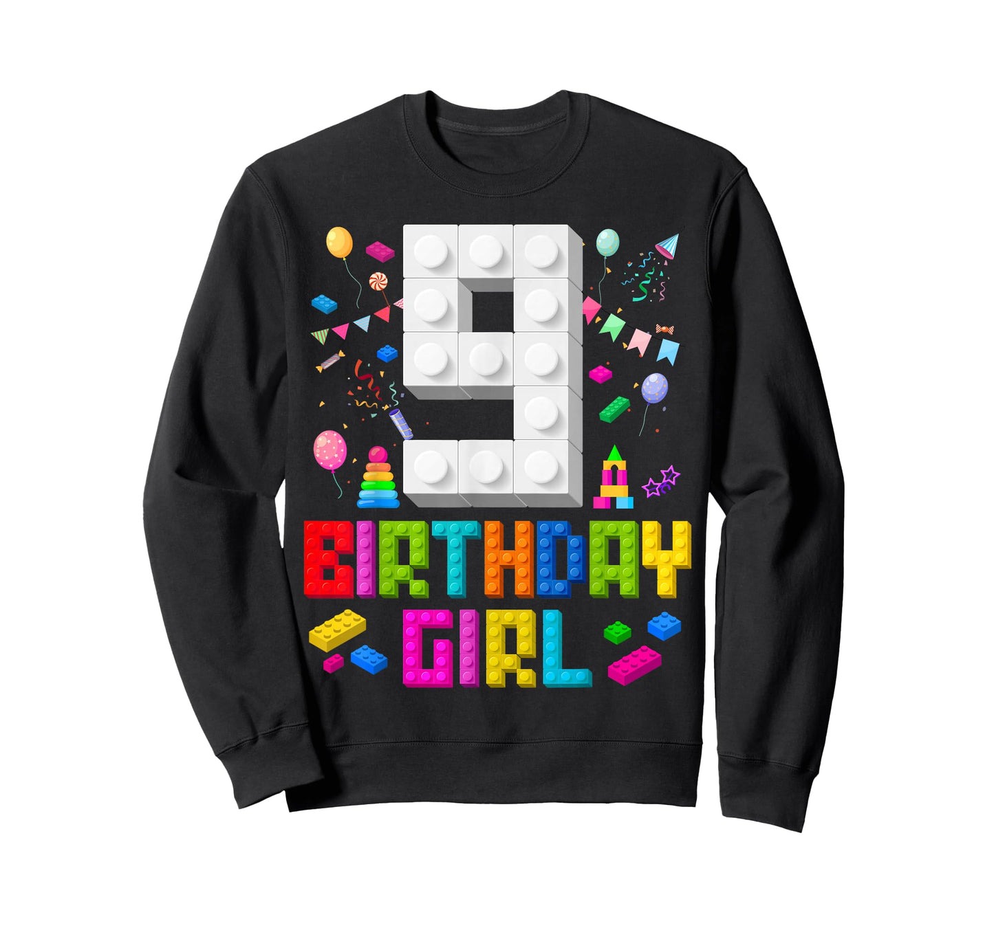 9th Birthday Girl Master Builder 9 Years Old Building Block T-Shirt