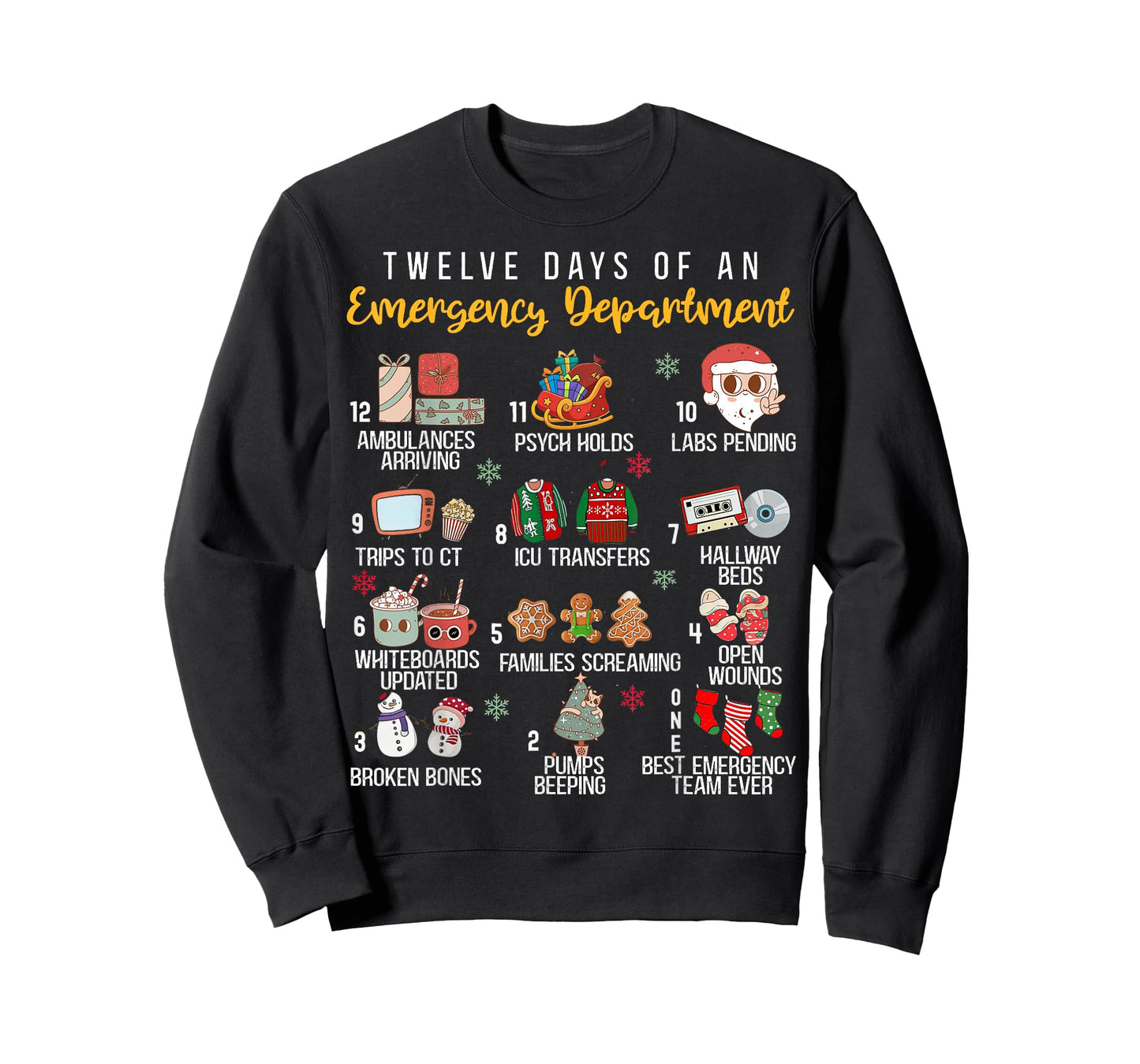 12 Days Of An Emergency Department, ER Nurse Christmas T-Shirt