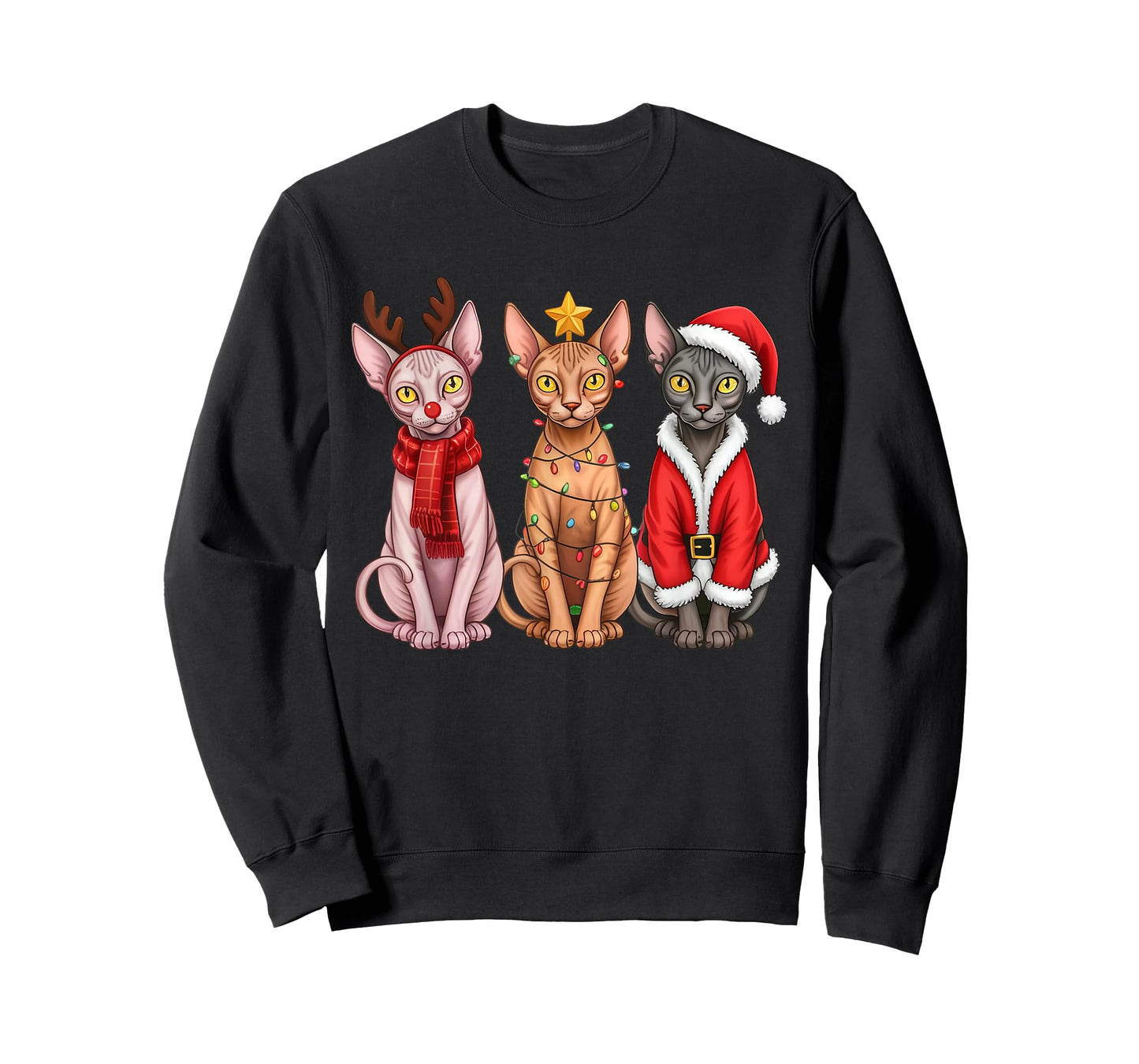 Retro Christmas Sphynx Cat Santa Reindeer T-Shirt