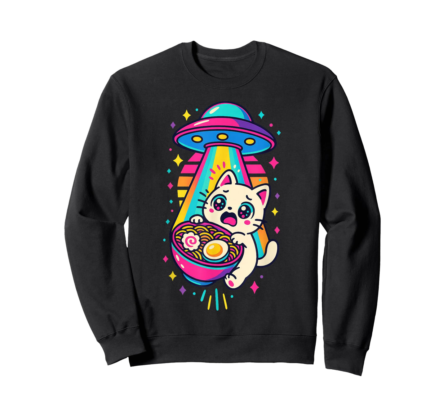 Funny Kawaii Cat Ramen UFO Japanese Anime Women Girls Teens T-Shirt