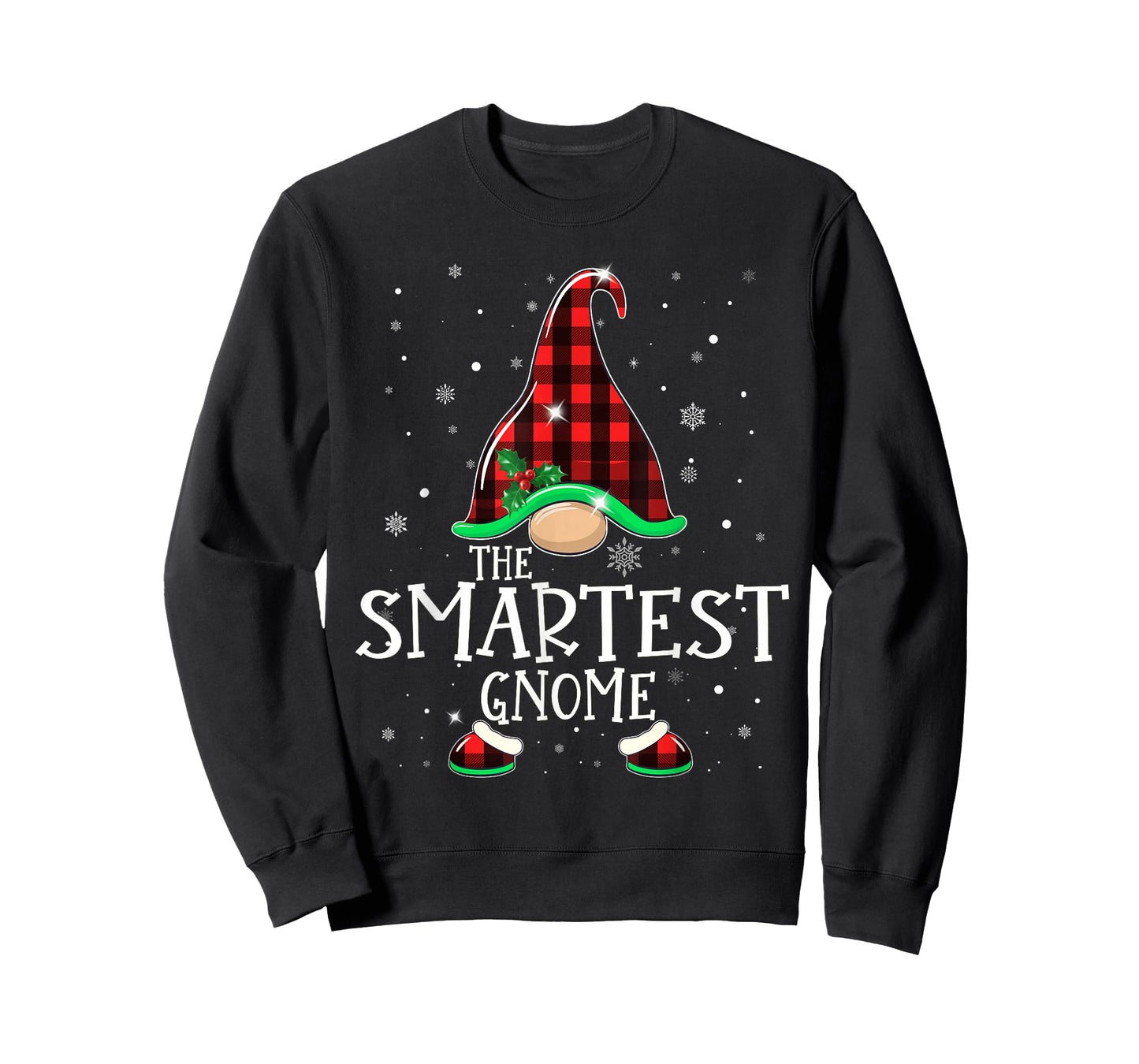 Funny SMARTEST Gnome Buffalo Plaid Matching Christmas Xmas T-Shirt