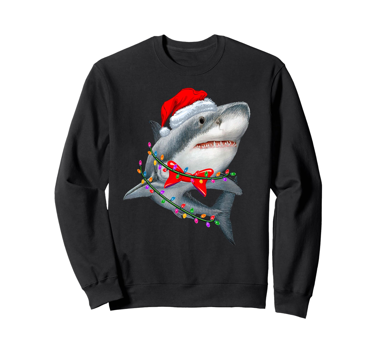 Christmas Lights Shark Wearing Xmas Hat - Cute Shark Lover T-Shirt