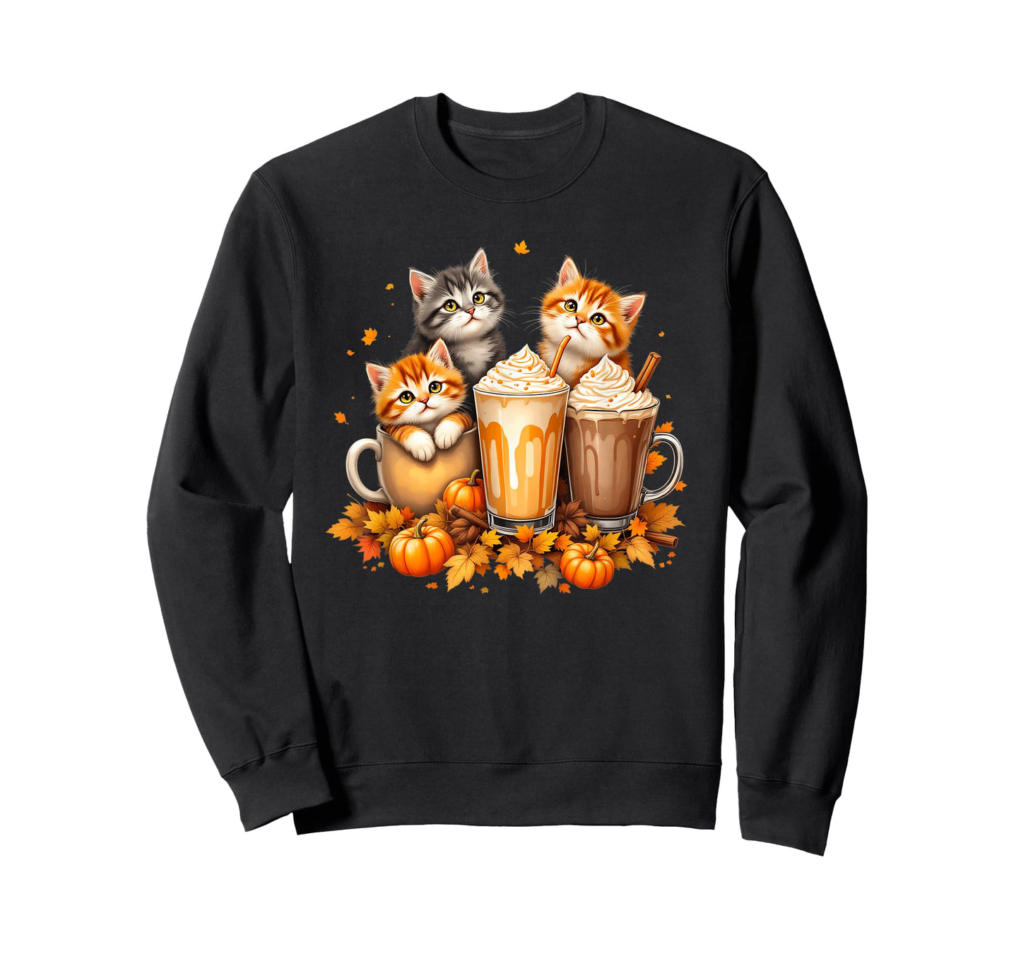 Cute Coffee Cats - Pumpkin Spice Latte Kitten Autumn Fall T-Shirt