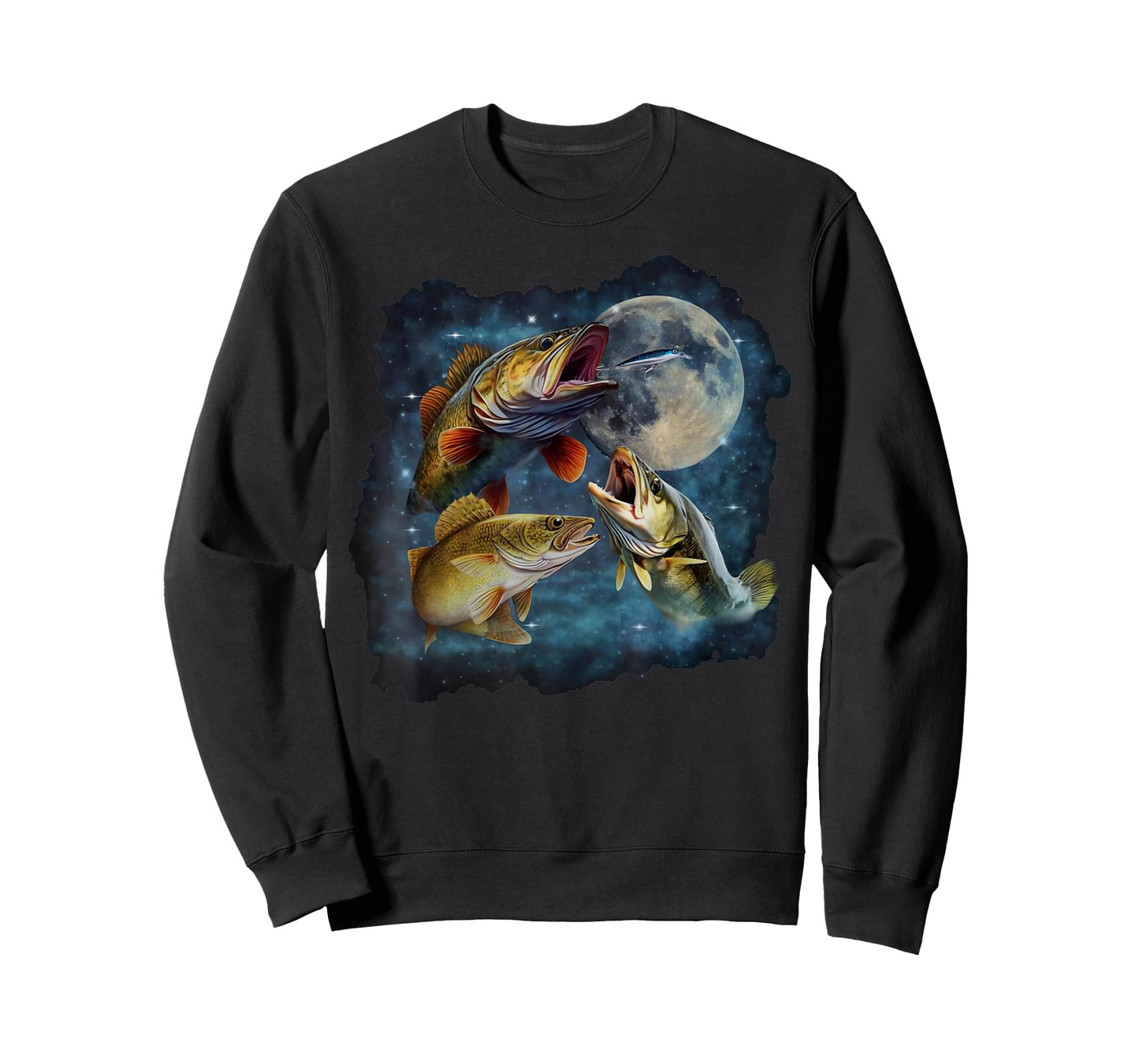 Three Walleye Howling The Moon Vintage 90s Walleye Fishing T-Shirt
