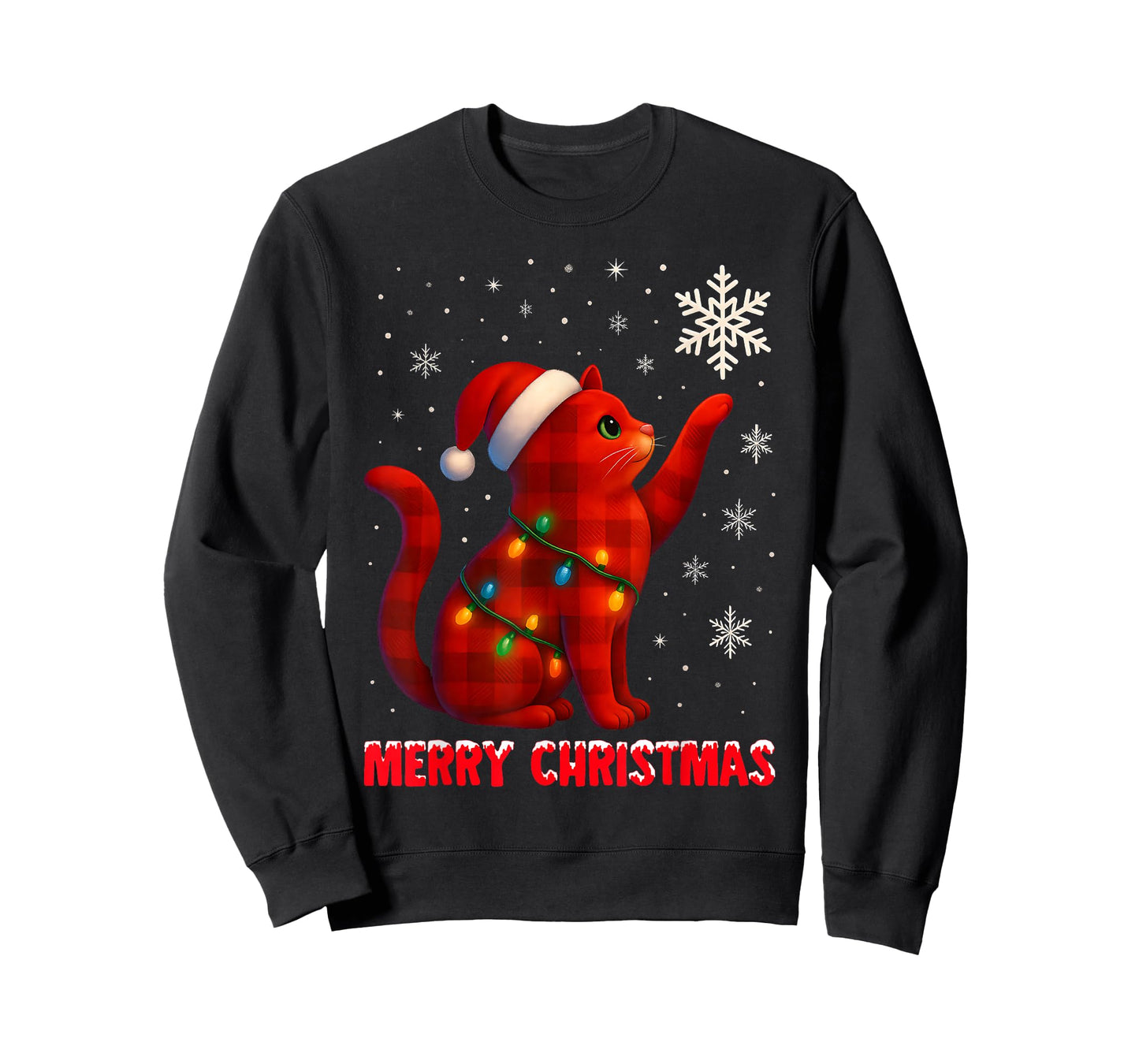 Cat Christmas Light Reindeer Santa Christmas Cat Lover Women T-Shirt