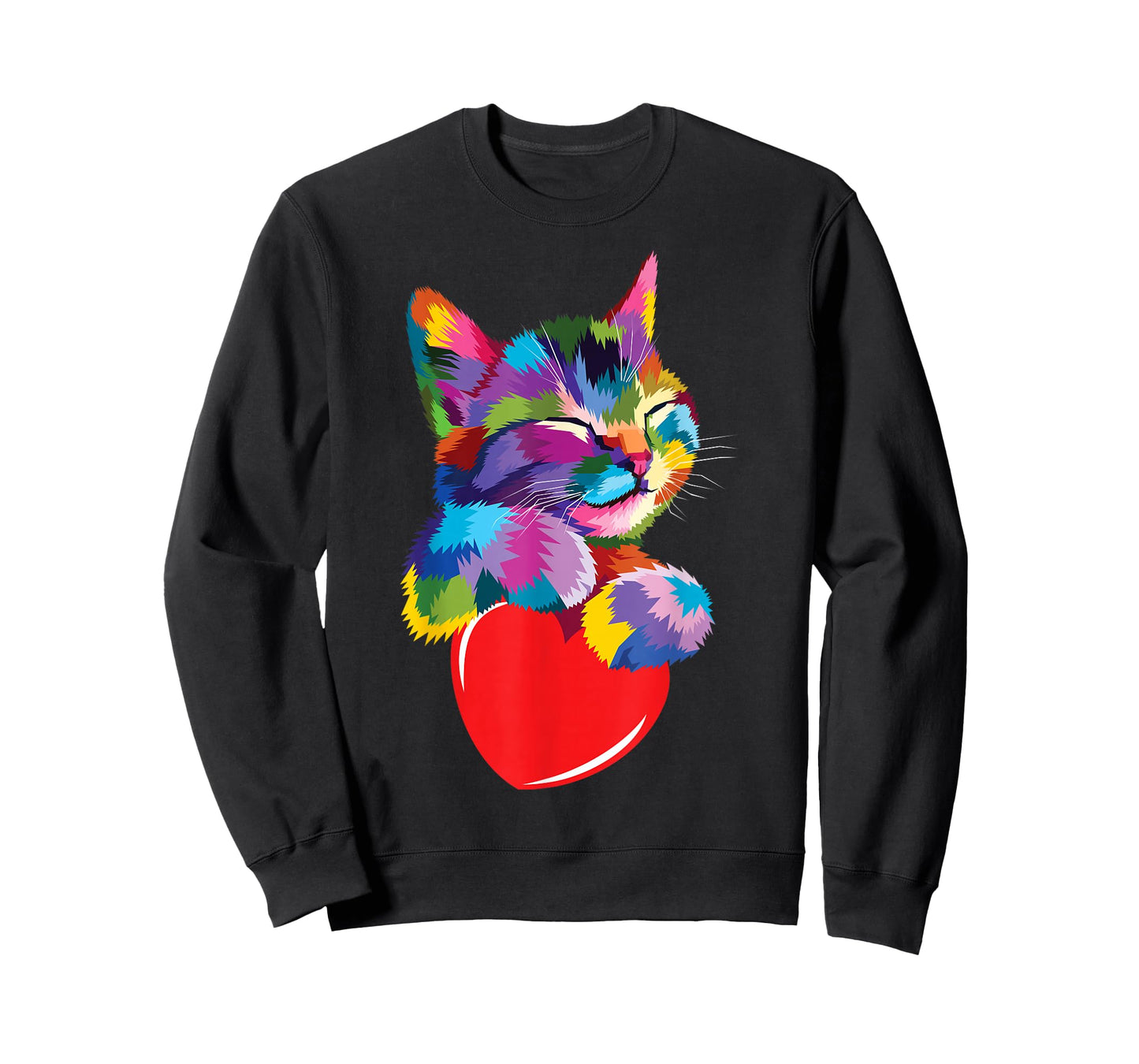 Color Critters Rainbow Cute Cat Hugging Valentine Heart Kitty Love Cat Unisex Adult Multicolor Cotton 65% Polyester 35% Short Sleeve T-Shirt