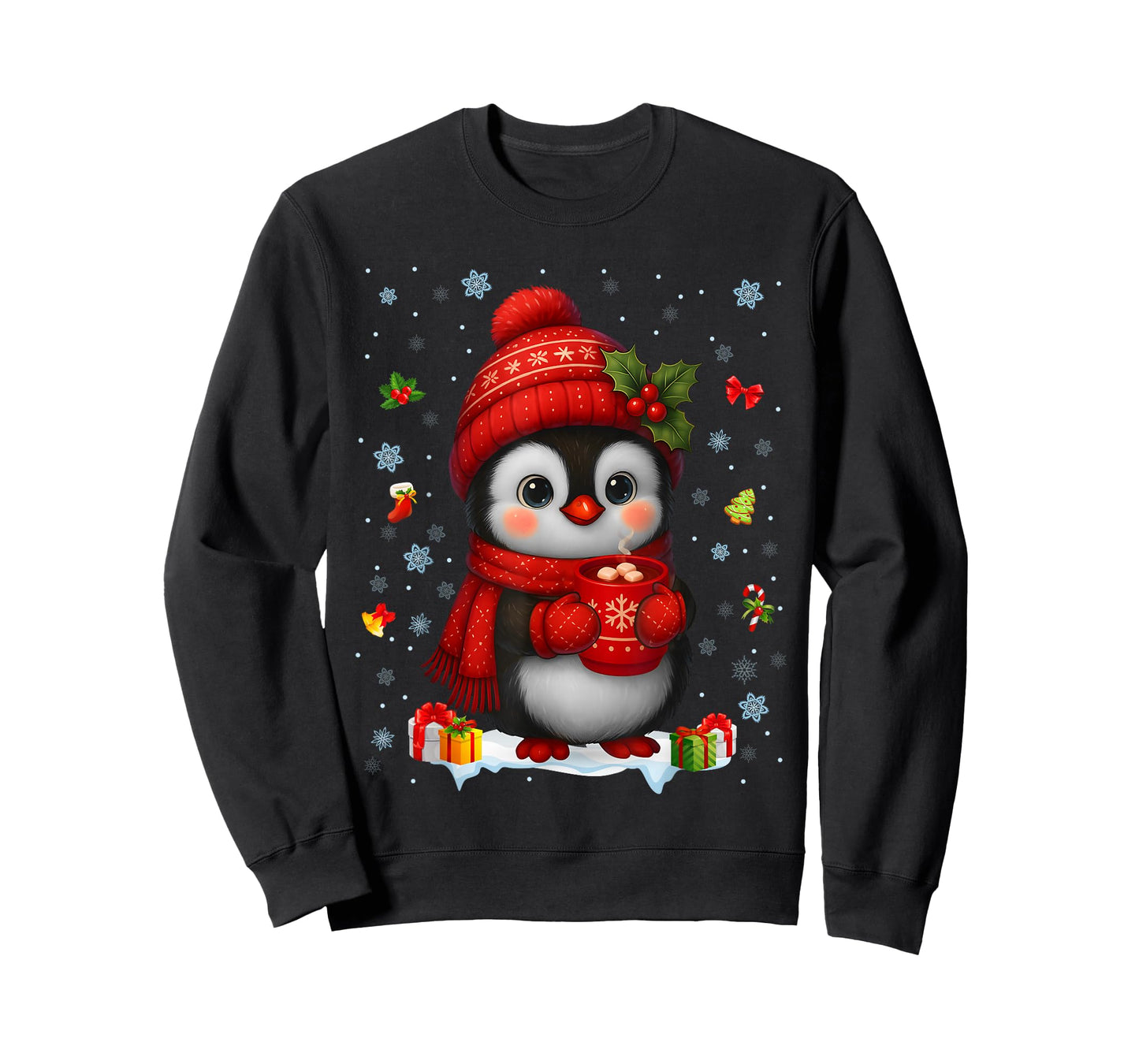 Cute Penguin Drink Hot Cocoa Christmas Xmas Men Women Kids T-Shirt