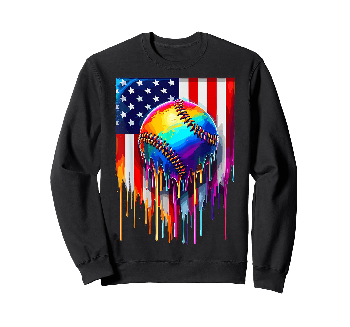 Drip Baseball Ice Cream Patriotic American Flag T-Shirt