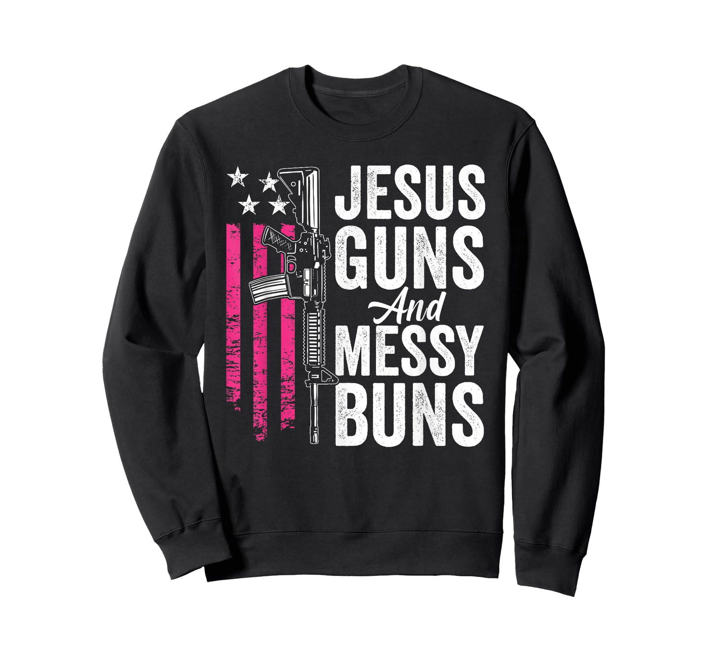 Jesus Guns And Messy Buns - Womens God Guns Pink USA Flag T-Shirt
