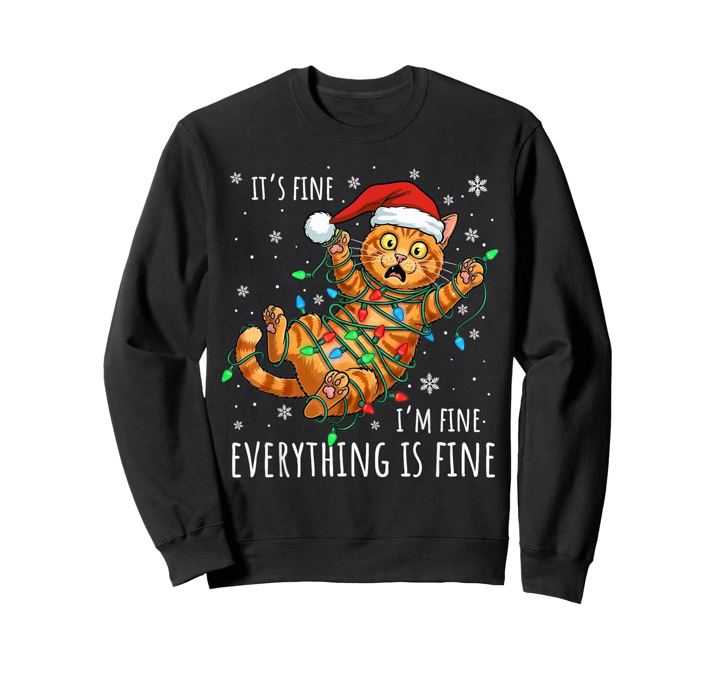 It's Fine I'm Fine Orange Cat Christmas Light Funny Cat T-Shirt