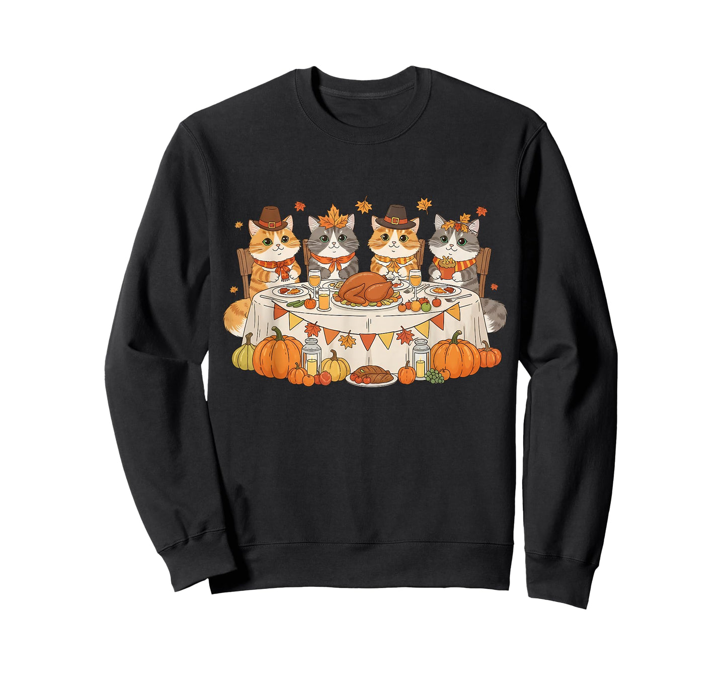Funny Thanksgiving Cats Dinner Feast Vintage Fall Cat Lovers T-Shirt