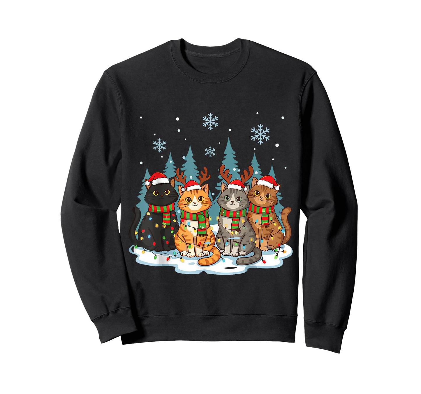 Cute Christmas Cats Funny Holiday Kitten Lights Sant T-Shirt