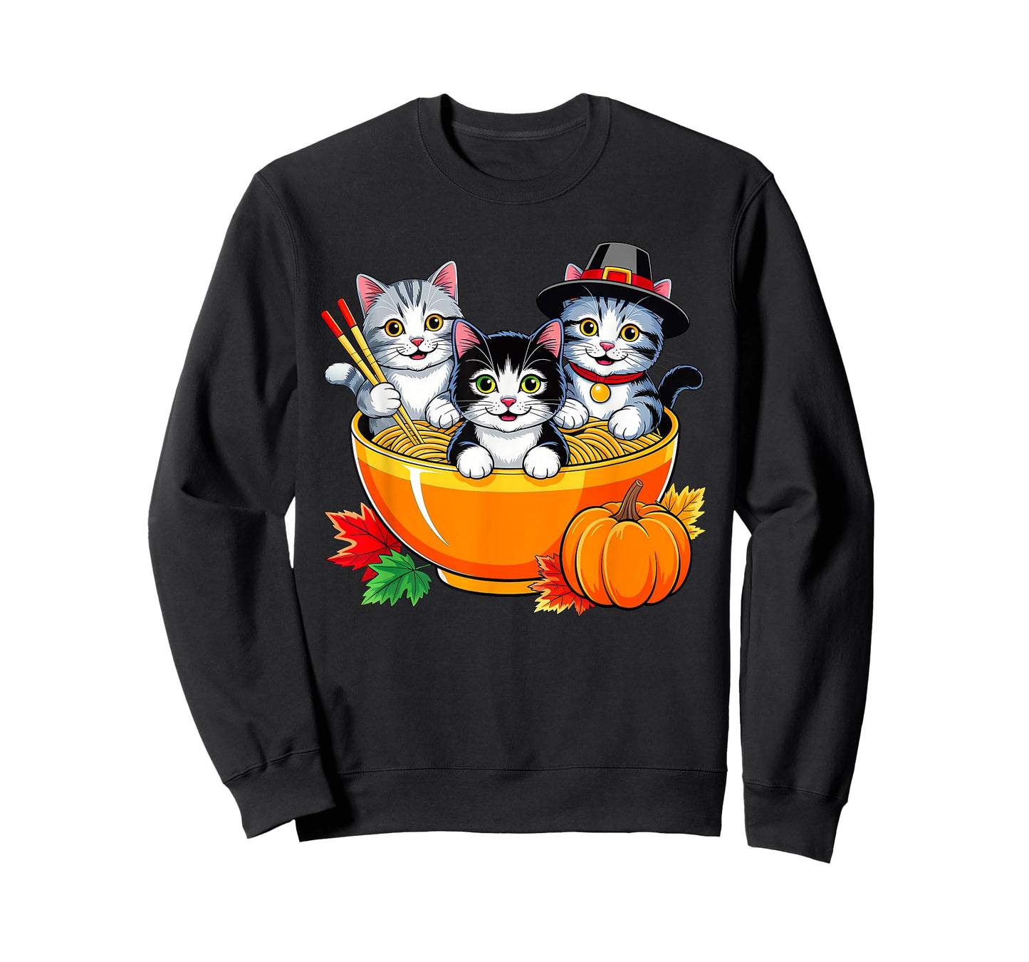 Thanksgiving Cats Ramen Kitten Anime Thankful Fall Men Women T-Shirt