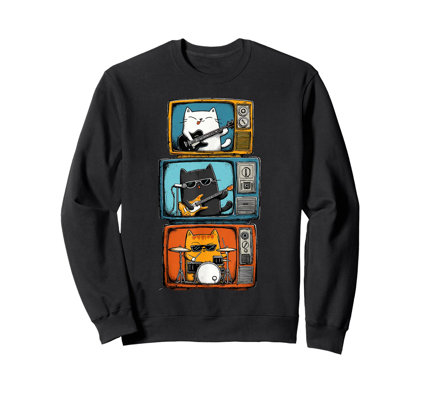 Novelty Cats Band Guitar Drums Men Kids Women Funny Y2K T-Shirt