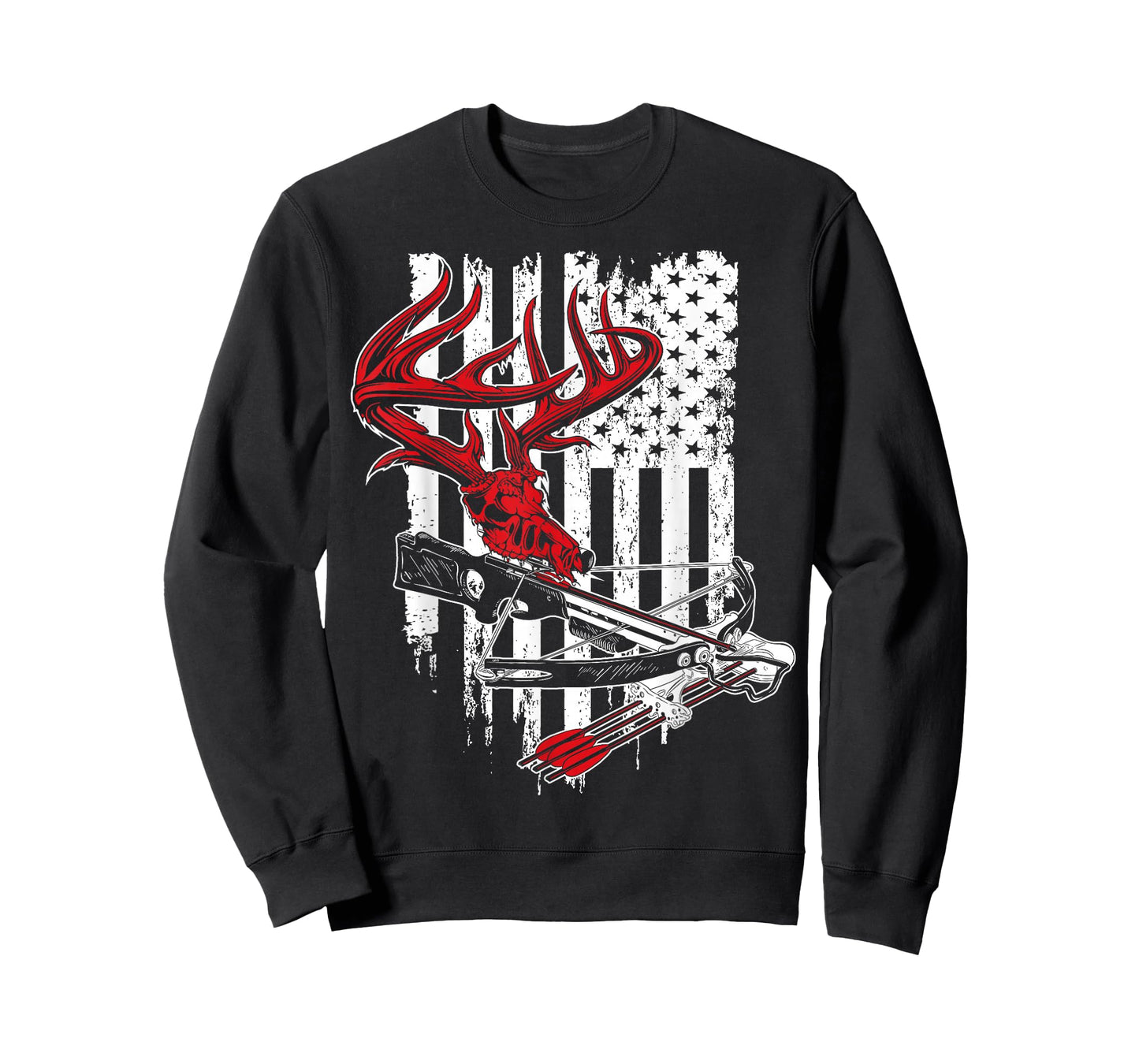 American Flag Archery Bow Hunting - Deer Skull Crossbow T-Shirt