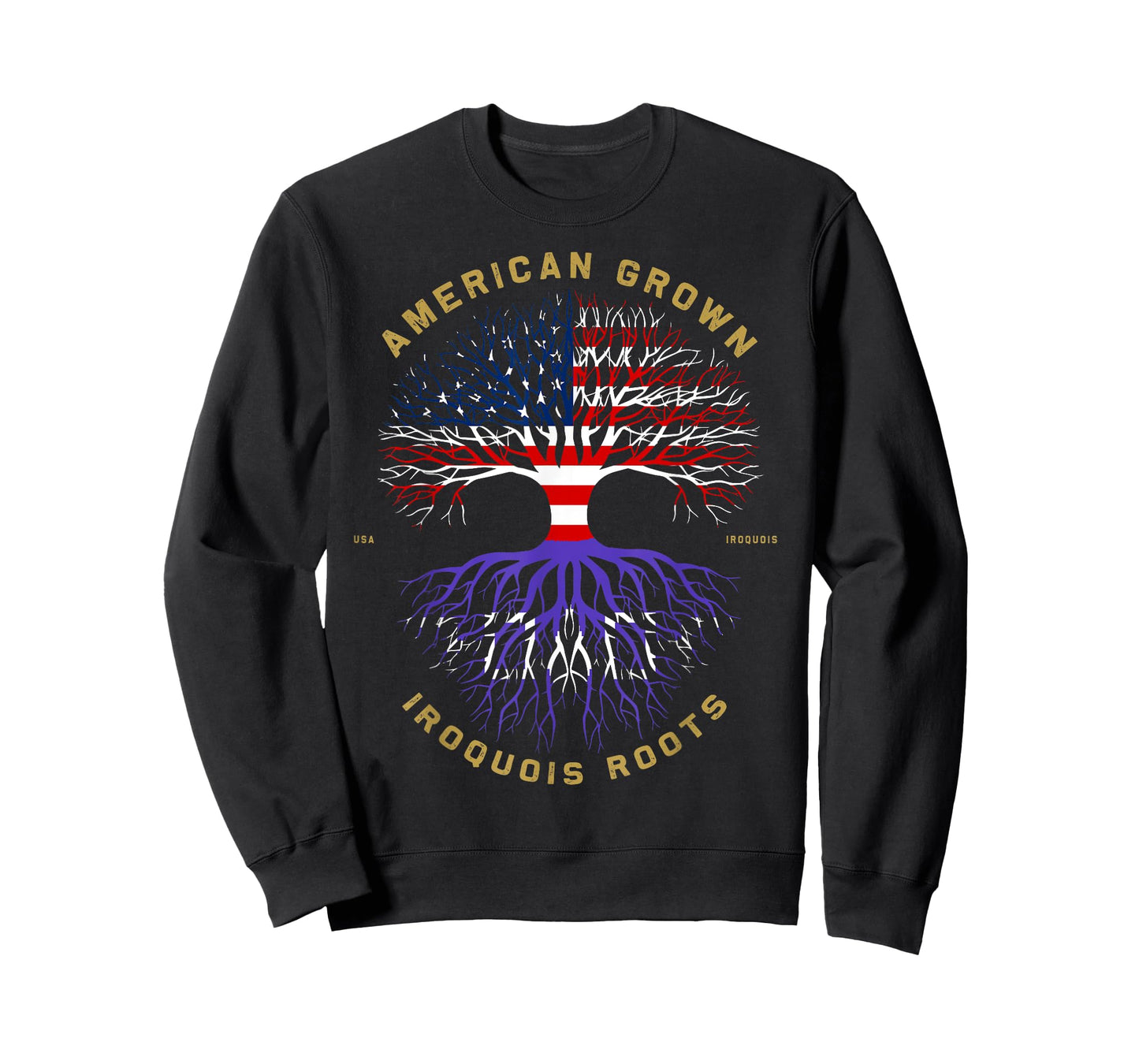 American Grown With Iroquois Roots Tree USA Flag Gifts T-Shirt