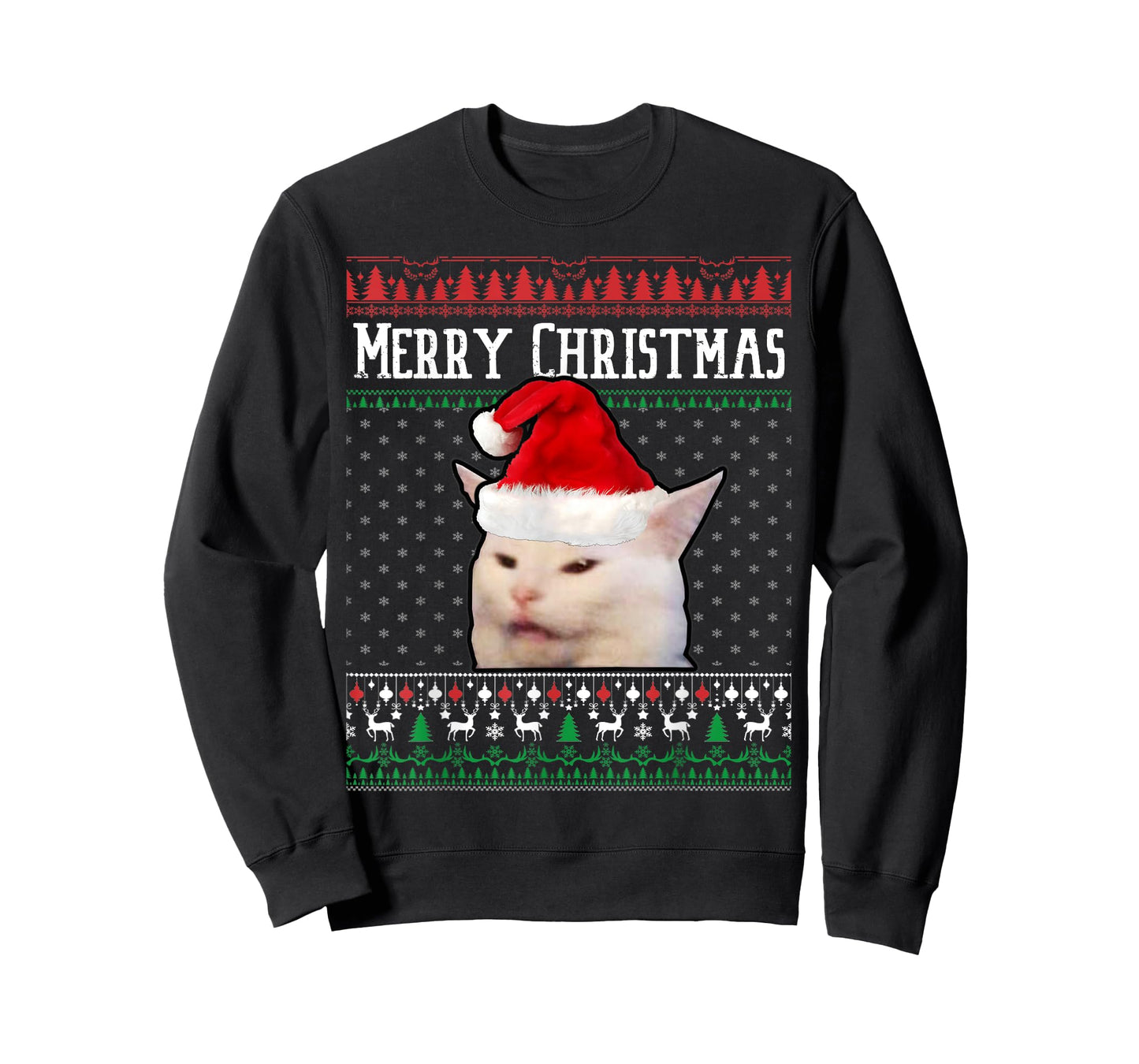 Woman Yelling at a Smudge Cat Ugly Christmas Sweater Meme T-Shirt