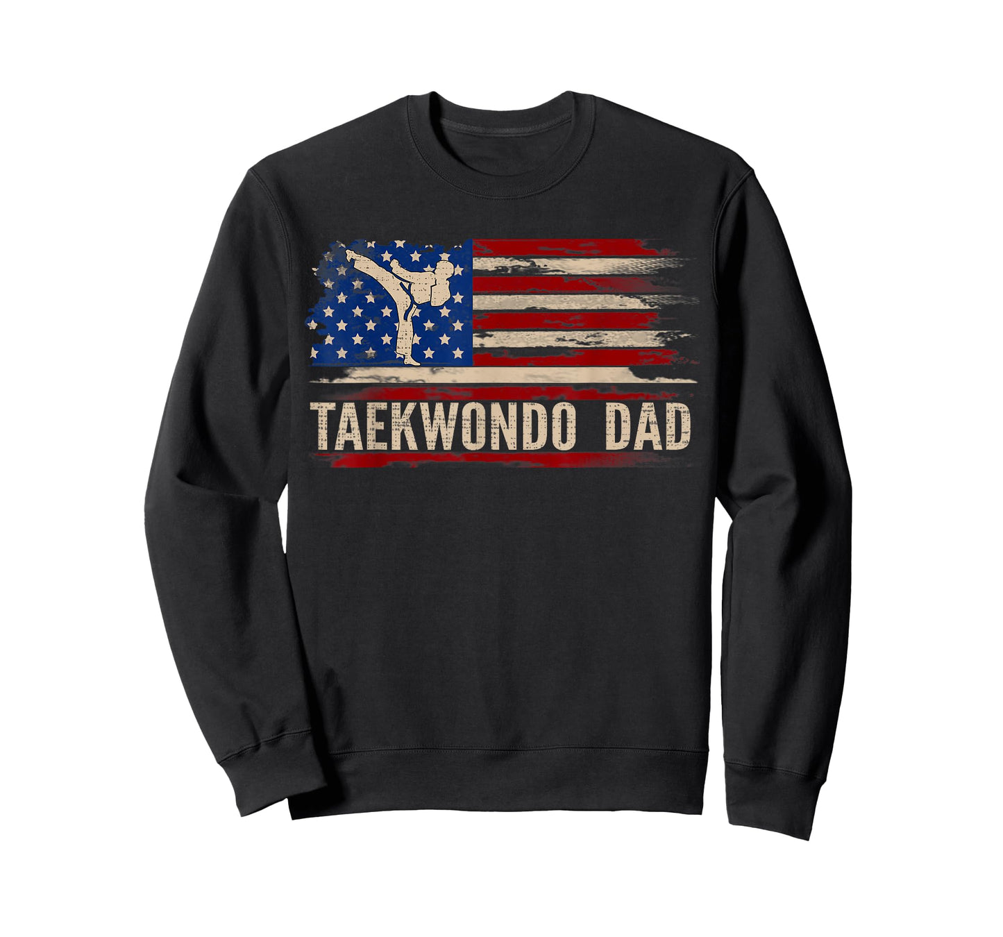 Vintage Taekwondo Dad American USA Flag Sports The Kick T-Shirt