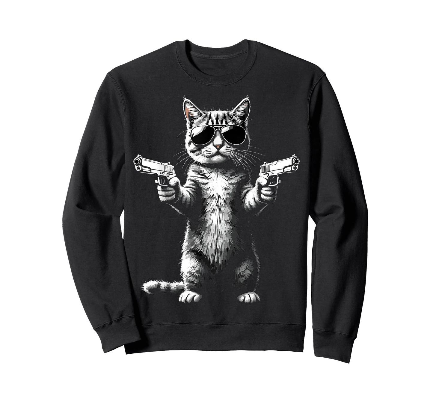 Sunglasses Cat With Guns Cat Dad Funny Cats & Gun Lover T-Shirt