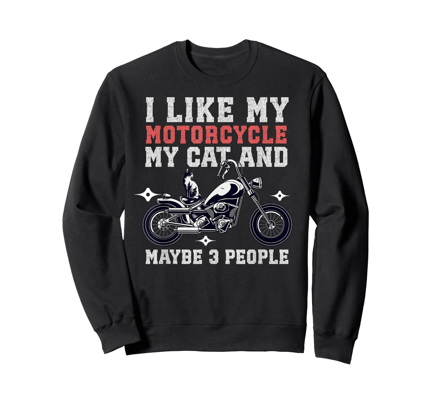 I Like My Motorcycle Cat Maybe 3 People Funny Biker Chopper Men Women T-Shirt